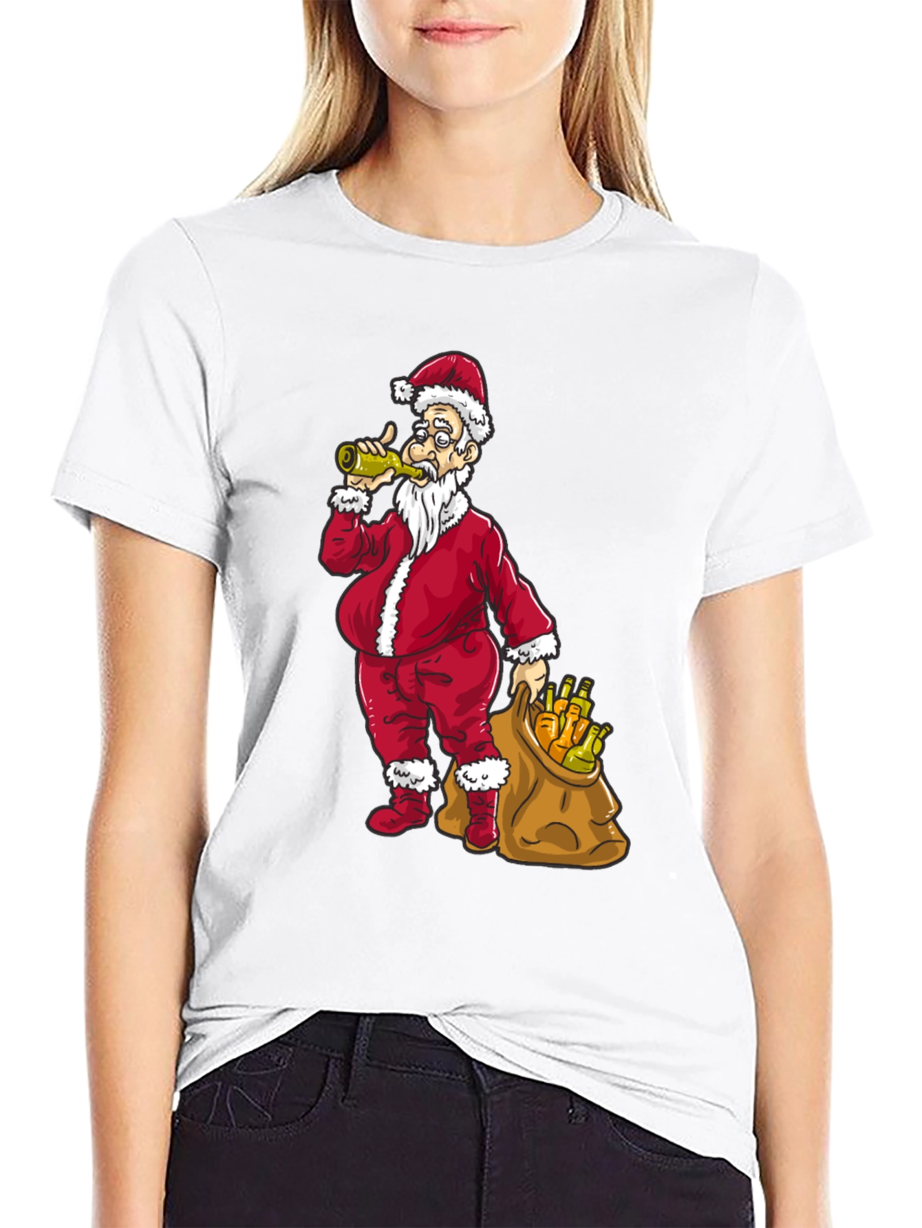Funny Drinking Santa T-Shirt - Holiday Party Tee