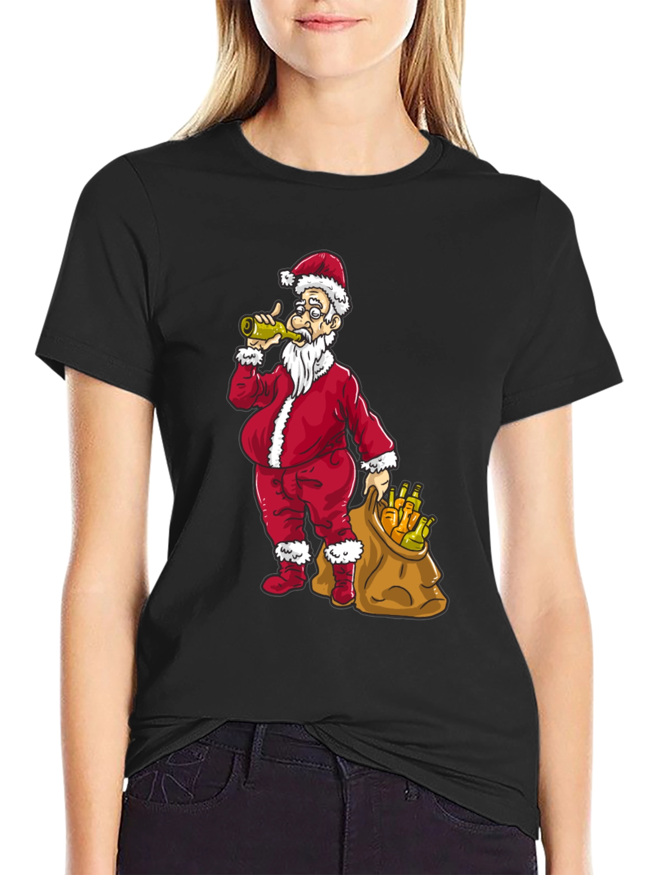 Funny Drinking Santa T-Shirt - Holiday Party Tee