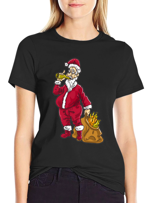 Funny Drinking Santa T-Shirt - Holiday Party Tee