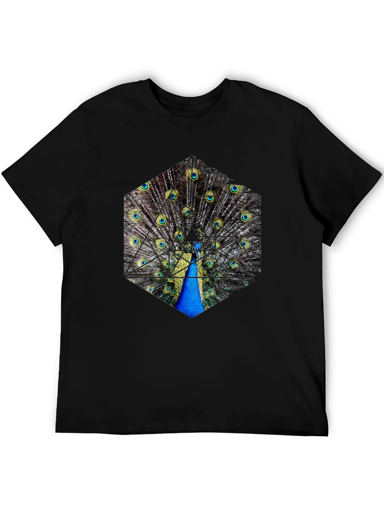 Peacock Feather Hexagon Graphic T-Shirt - Unique Design