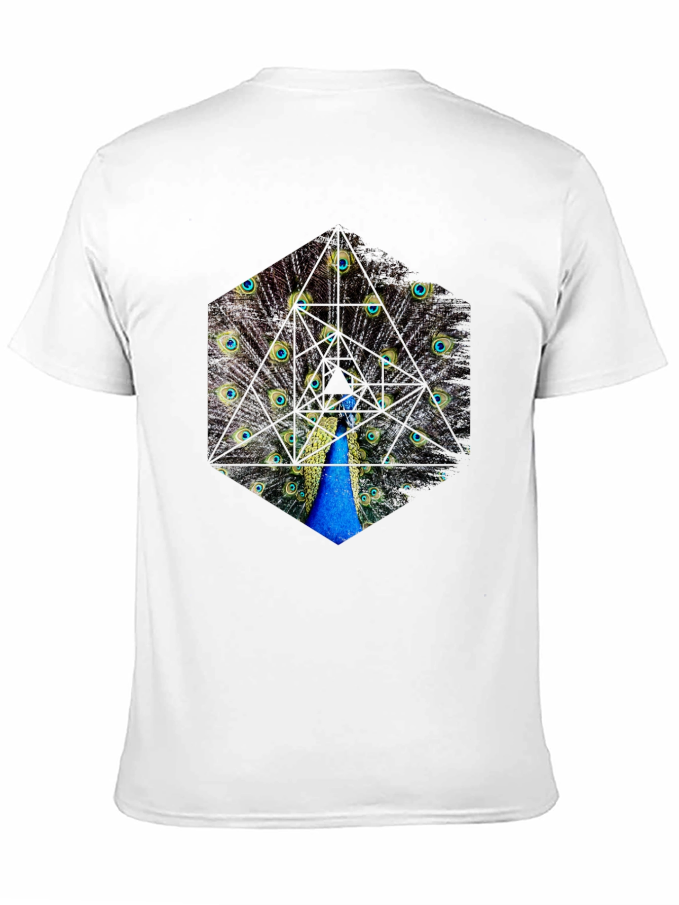 Peacock Feather Hexagon Graphic T-Shirt - Unique Design
