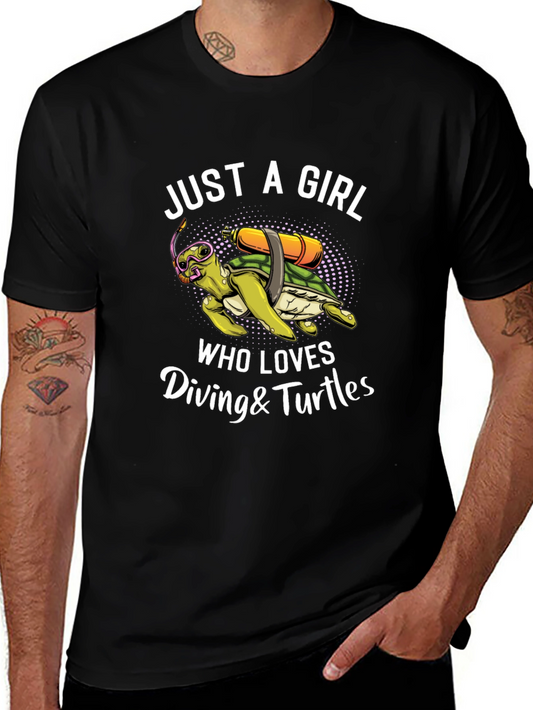 Diving Turtle Graphic Tee - Just a Girl Who Loves Diving and Turtles