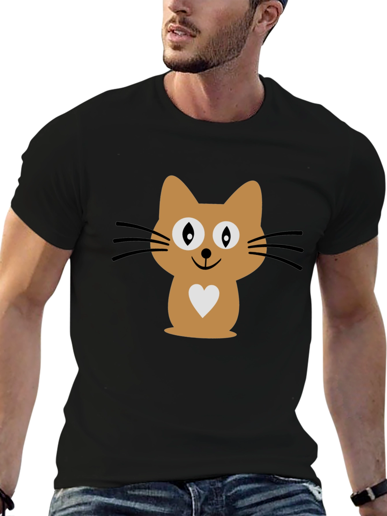 Cute Cat Graphic Print Mens Black T-Shirt