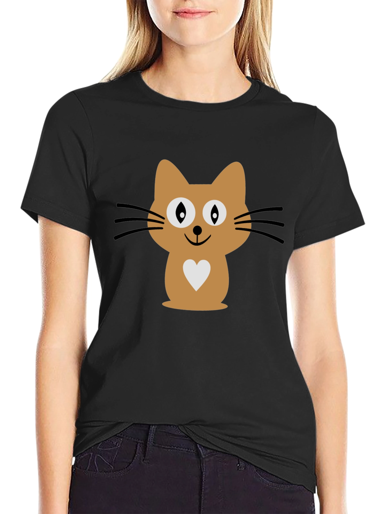 Cute Cat Graphic Print Mens Black T-Shirt