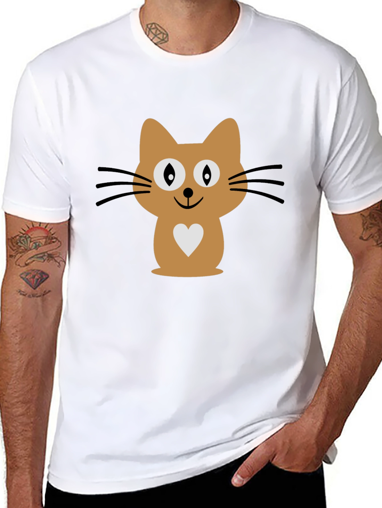 Cute Cat Graphic Print Mens Black T-Shirt