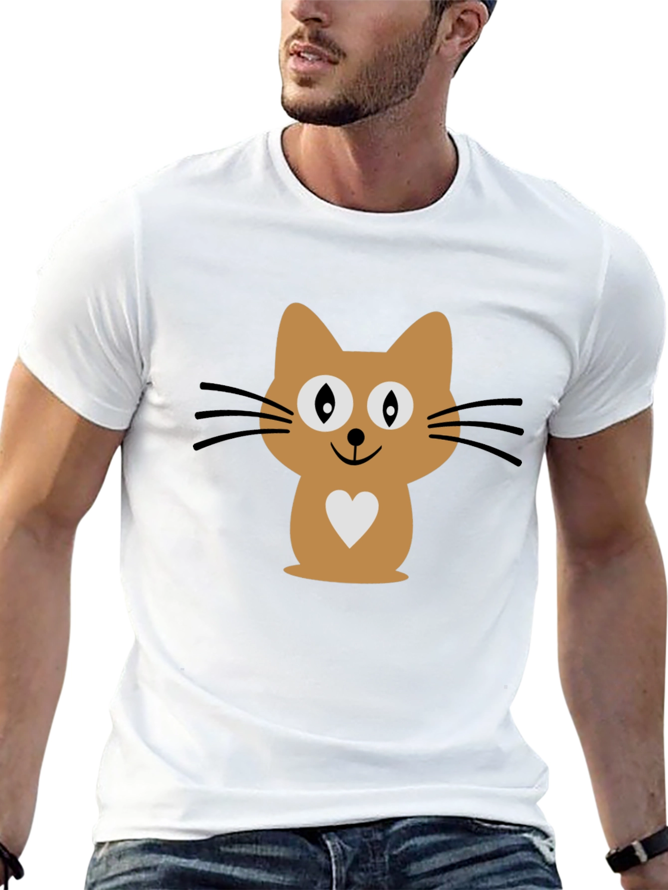 Cute Cat Graphic Print Mens Black T-Shirt