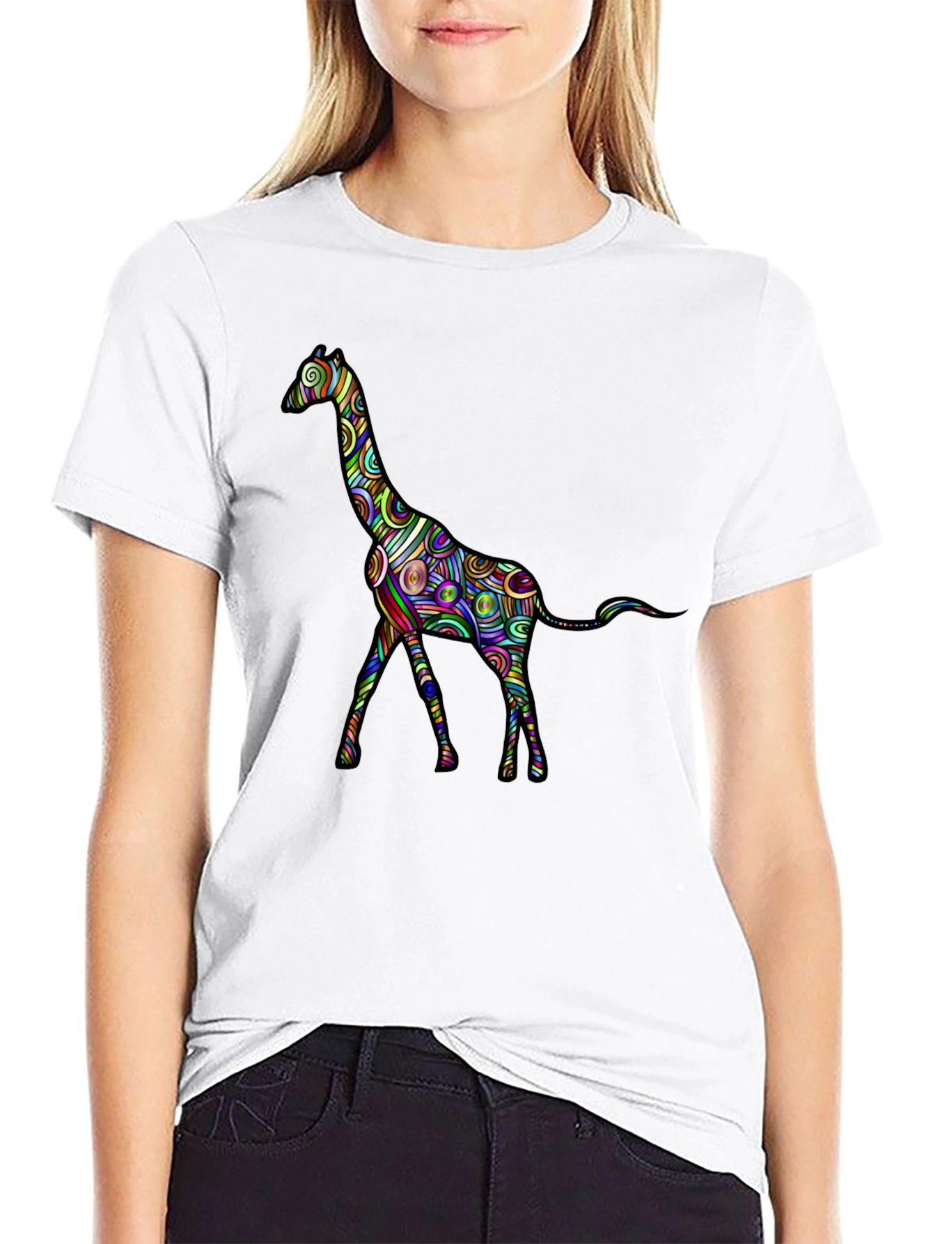 Psychedelic Giraffe Graphic Tee - Black