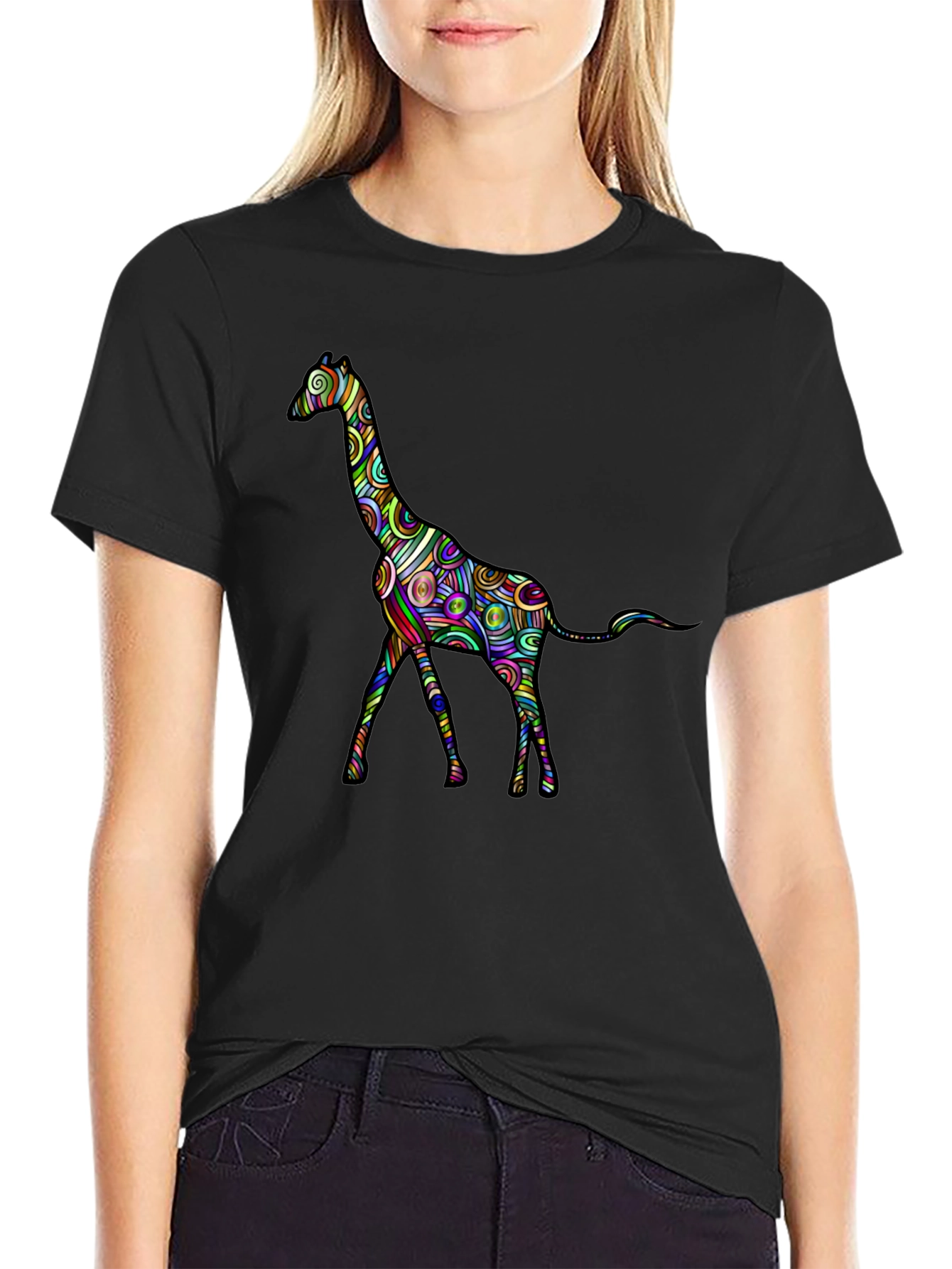 Psychedelic Giraffe Graphic Tee - Black