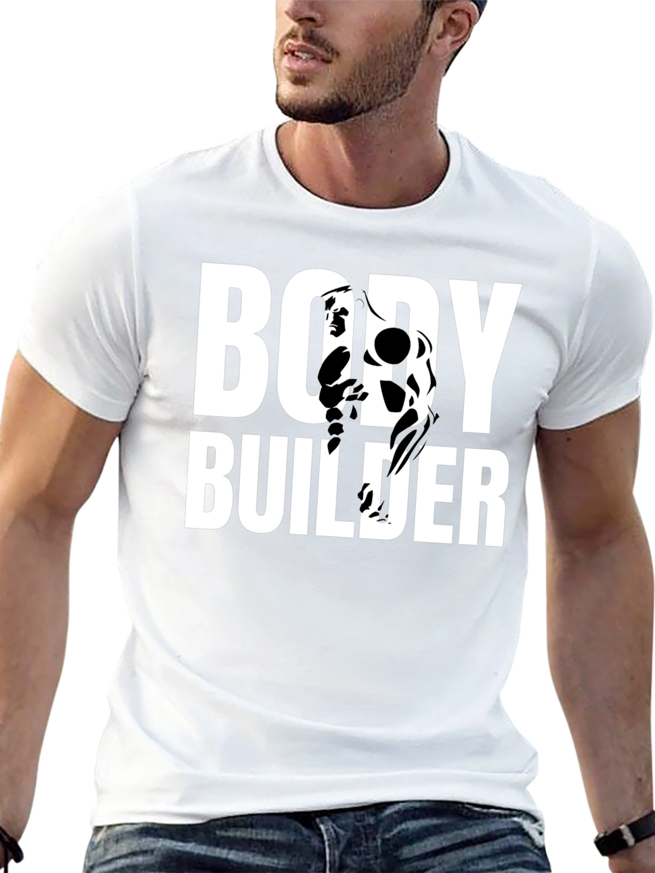 Bodybuilder Graphic Print Black T-Shirt