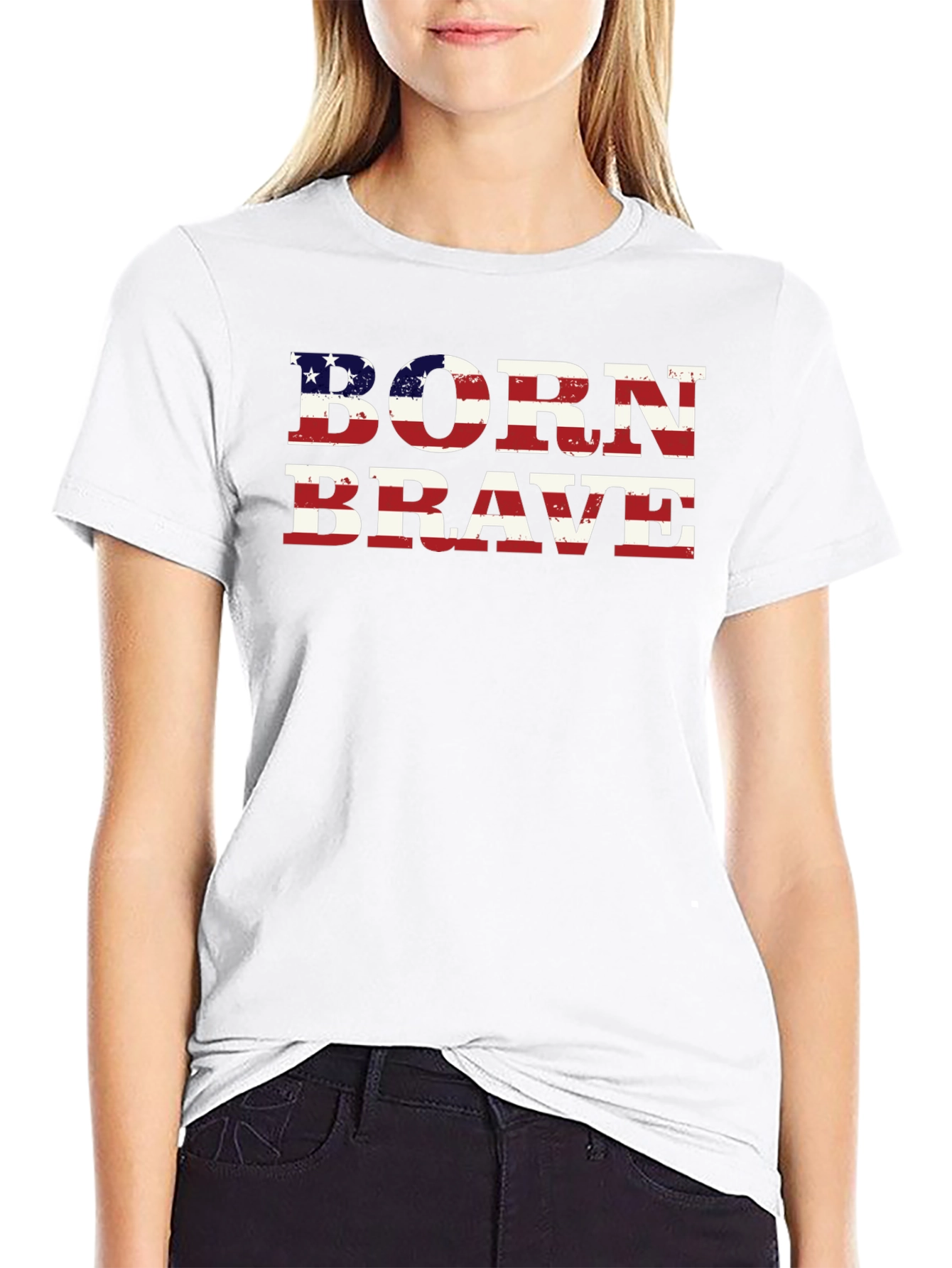 Born Brave American Flag Graphic T-Shirt