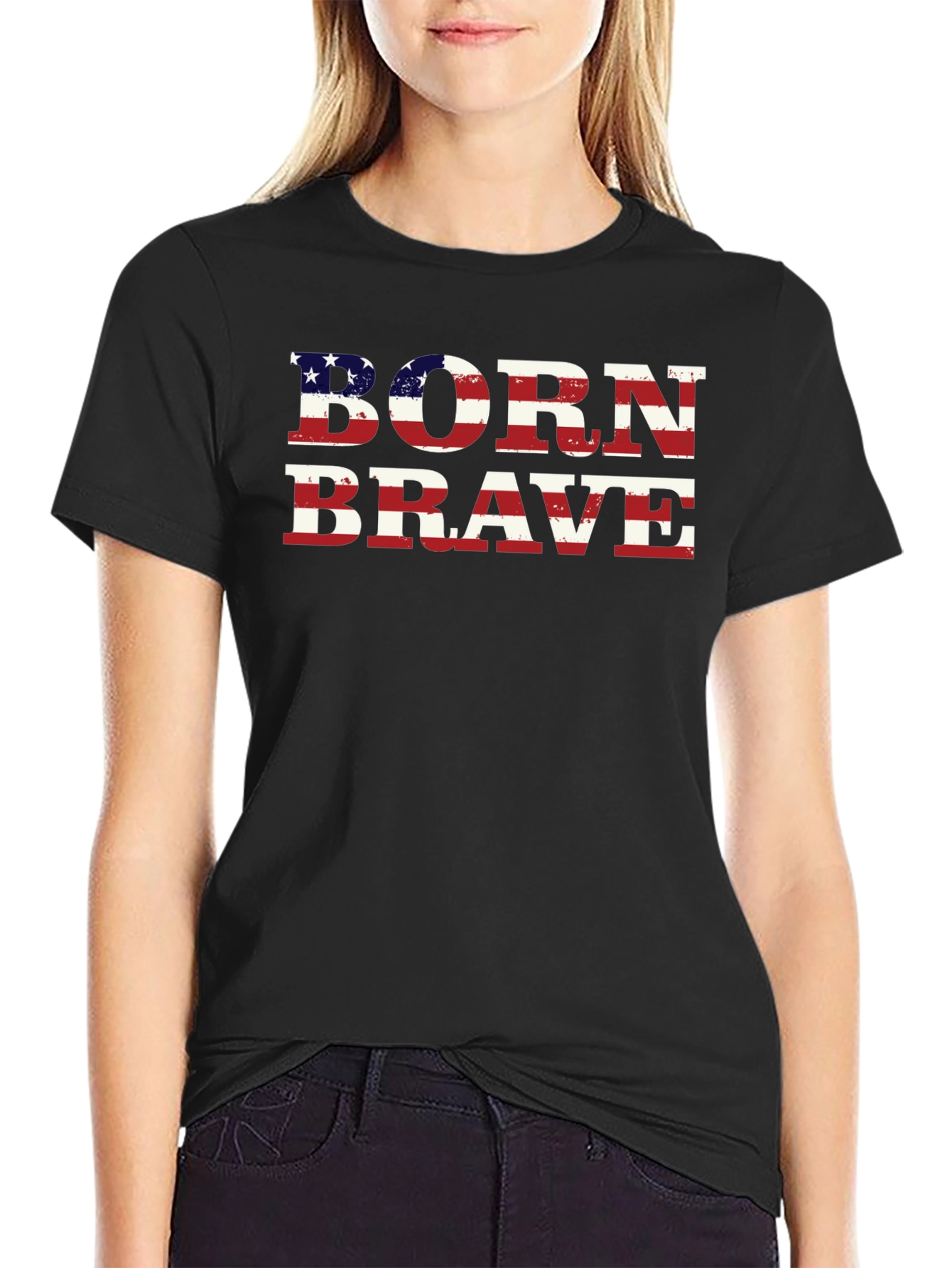 Born Brave American Flag Graphic T-Shirt