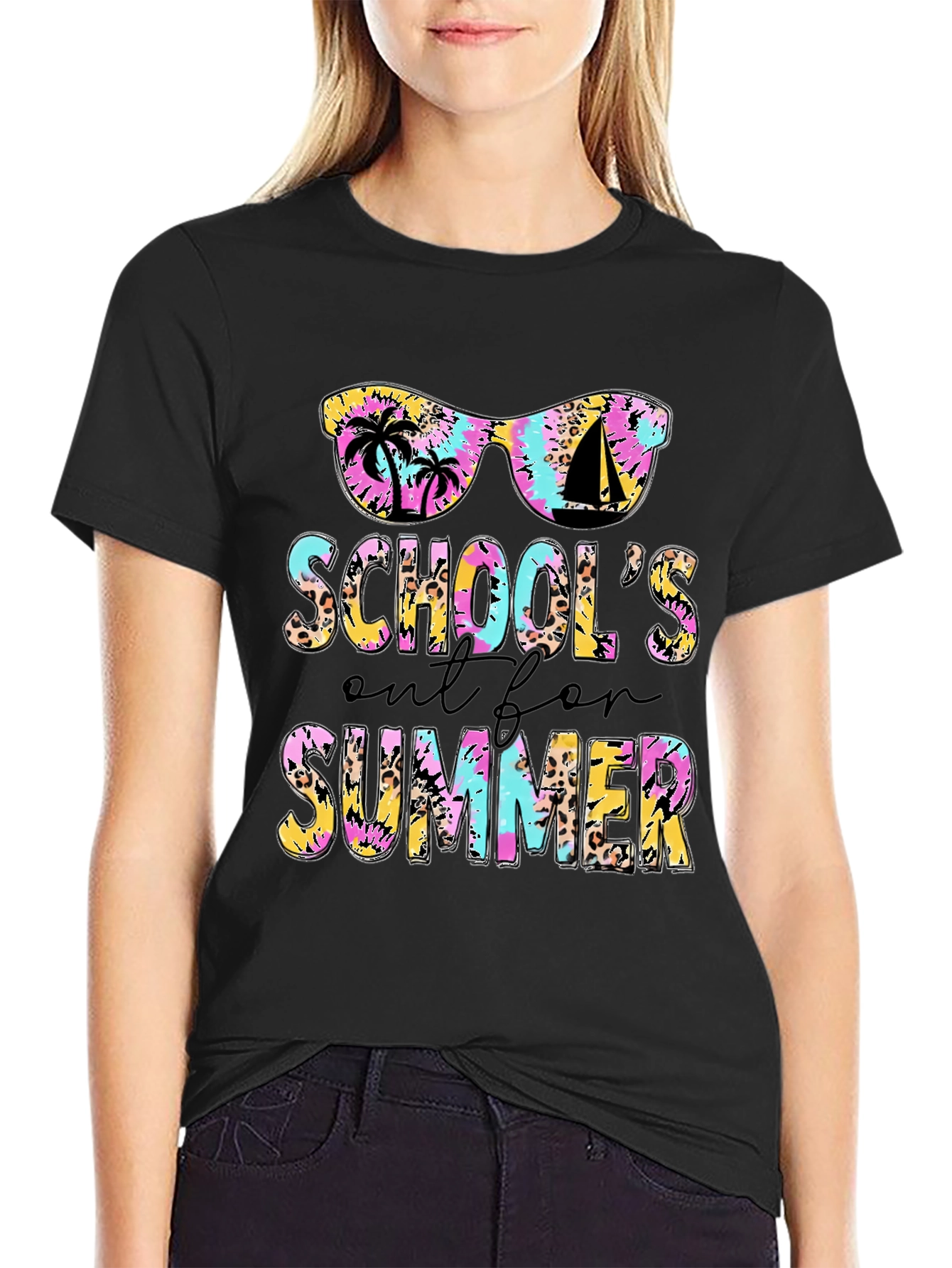 Schools Out Summer T-Shirt - Tie Dye Leopard
