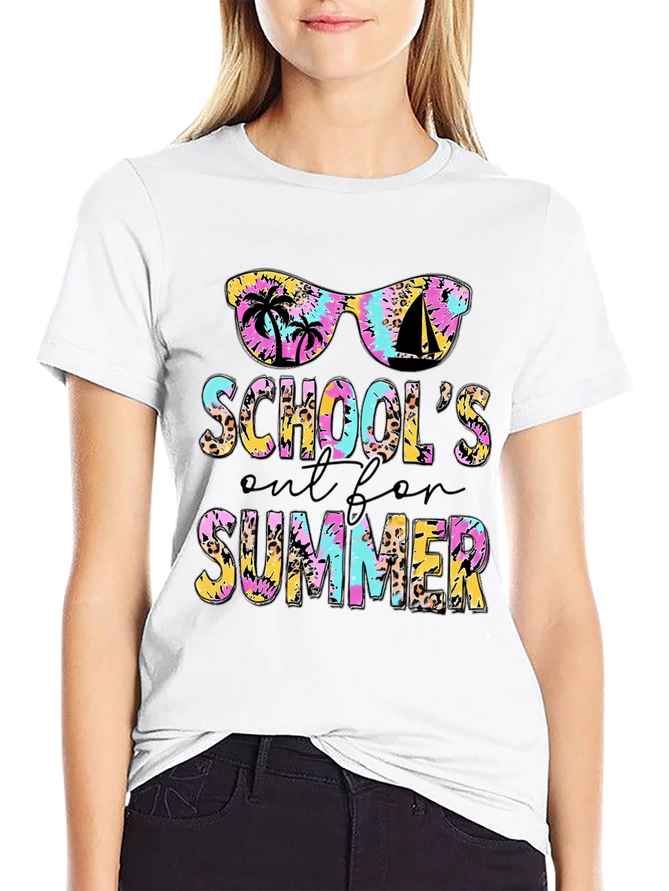 Schools Out Summer T-Shirt - Tie Dye Leopard