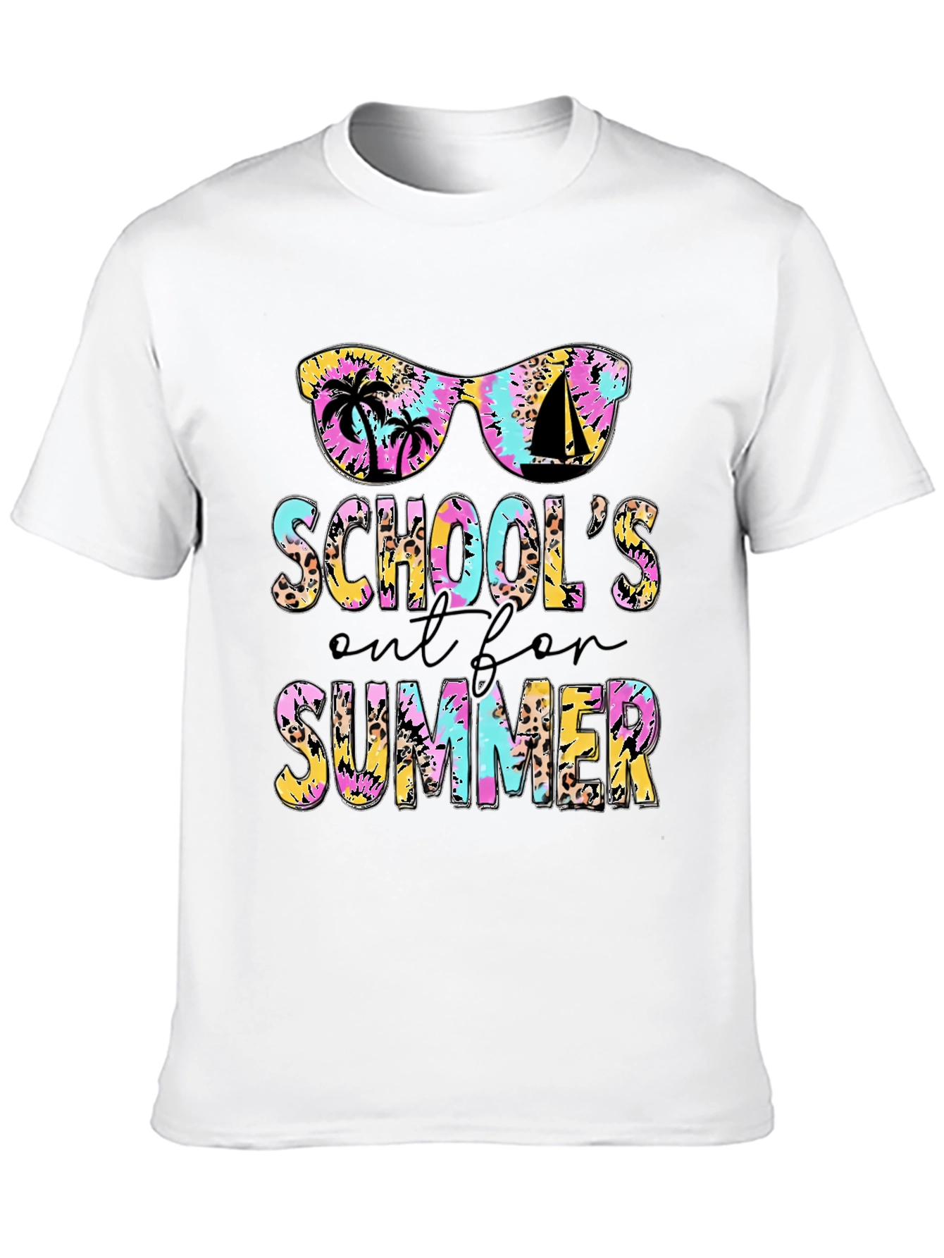 Schools Out Summer T-Shirt - Tie Dye Leopard