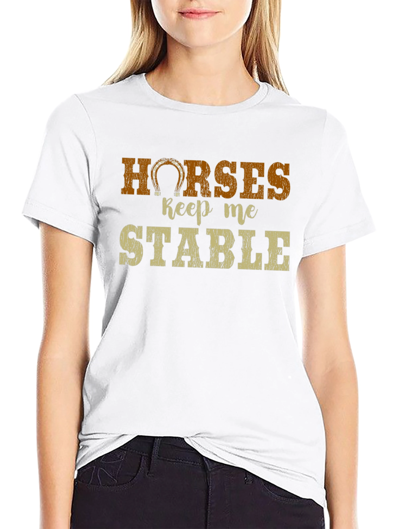 Horses Keep Me Stable Black T-Shirt