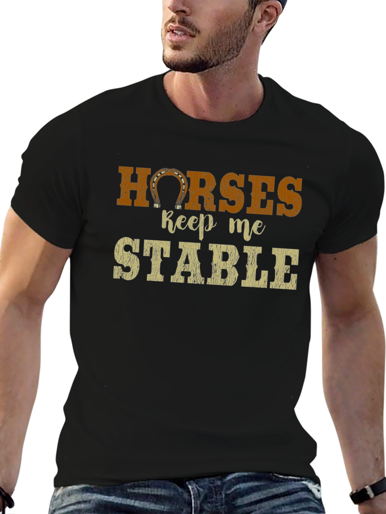 Horses Keep Me Stable Black T-Shirt