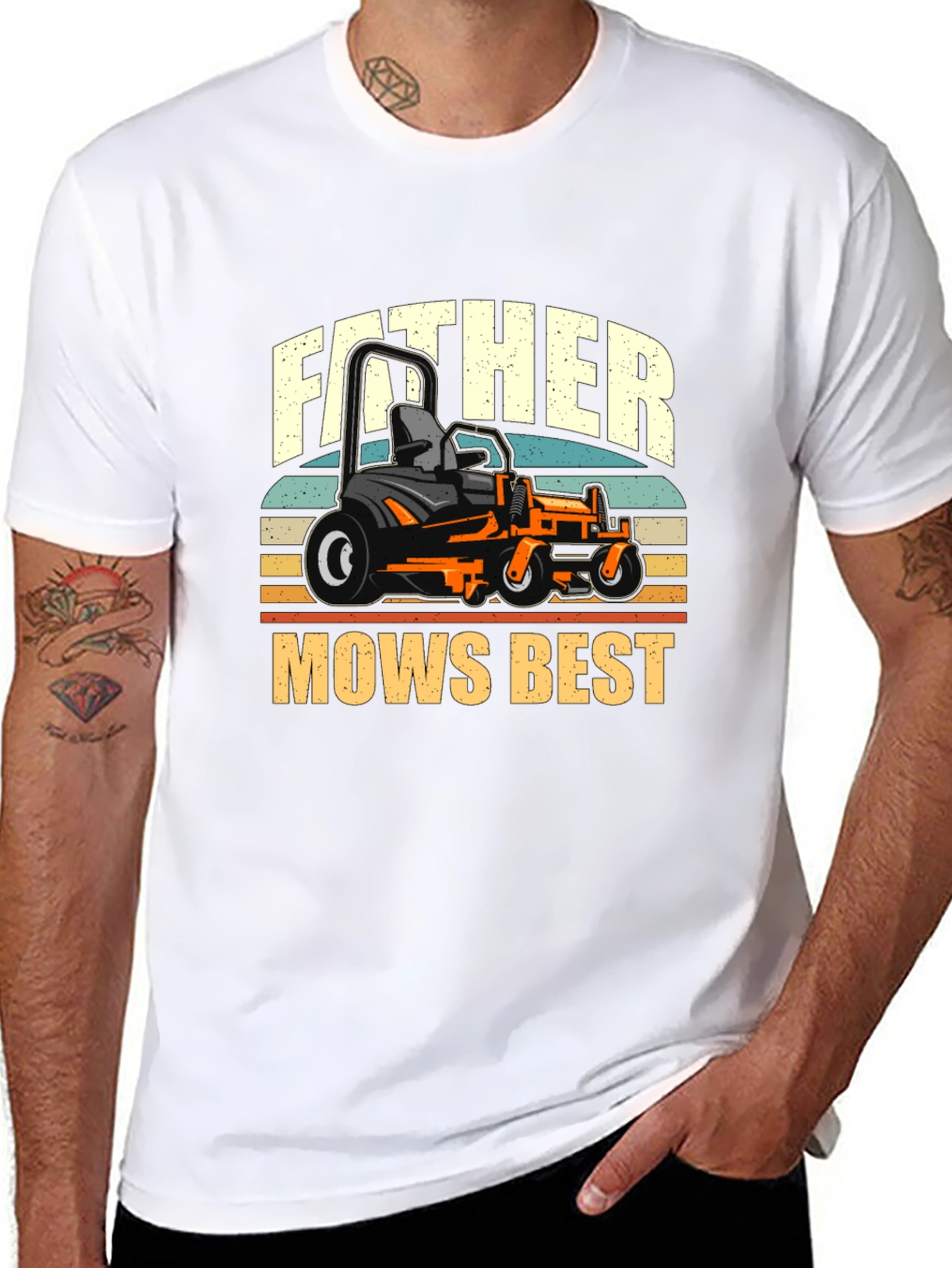 Father Mows Best T-Shirt - Lawn Mower Dad Tee