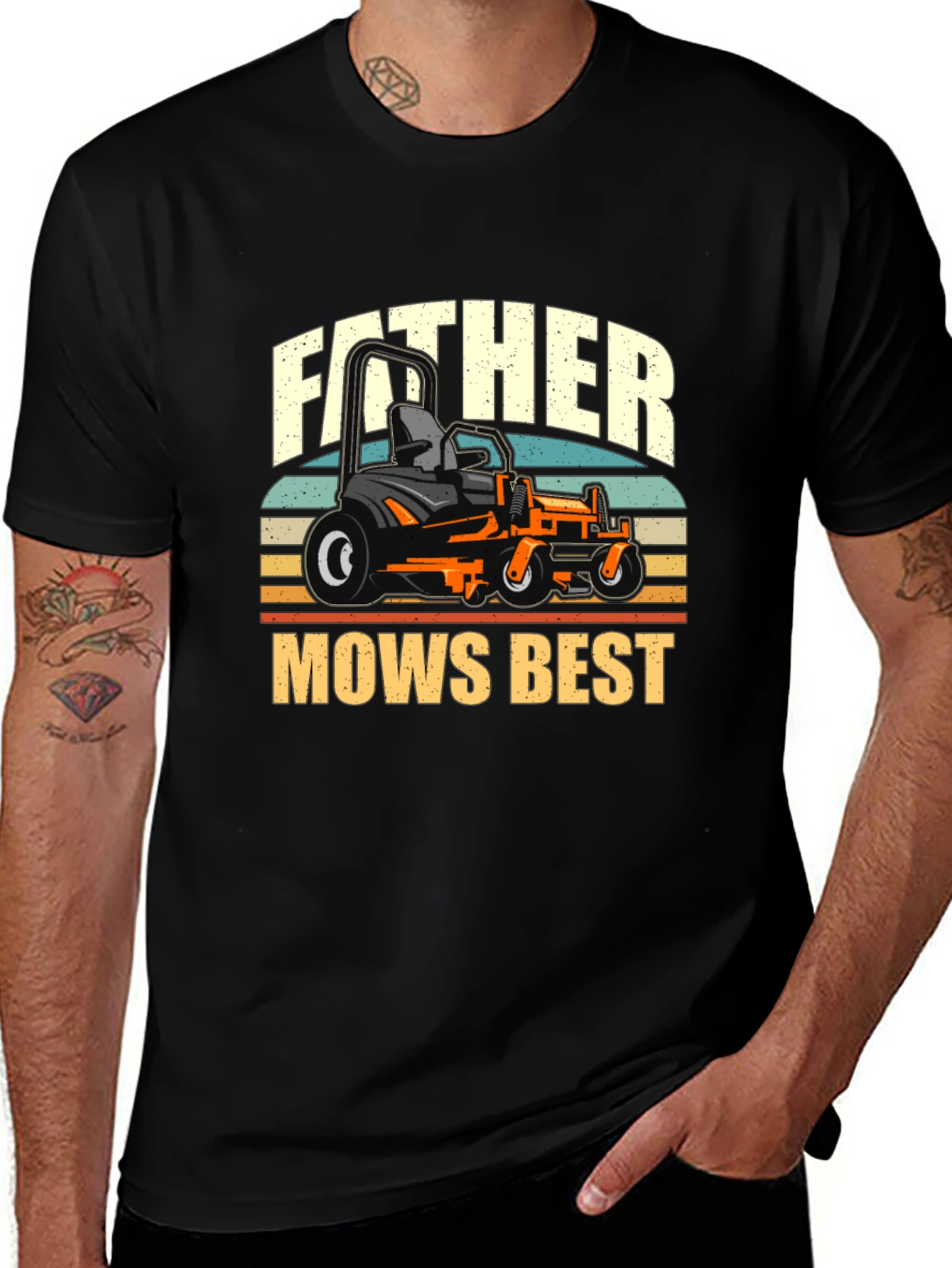 Father Mows Best T-Shirt - Lawn Mower Dad Tee