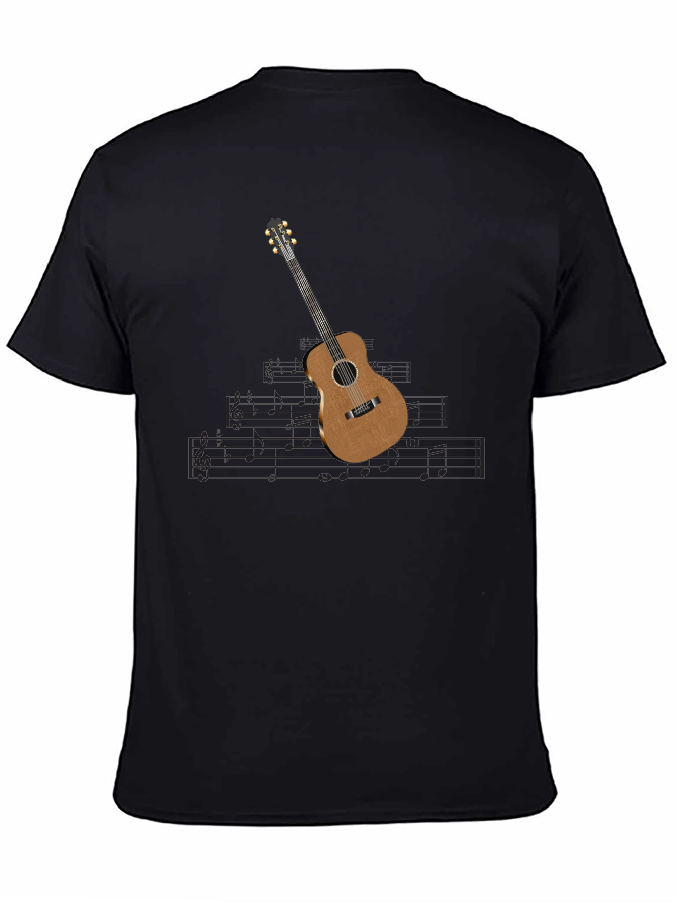 Guitar & Music Note Black T-Shirt