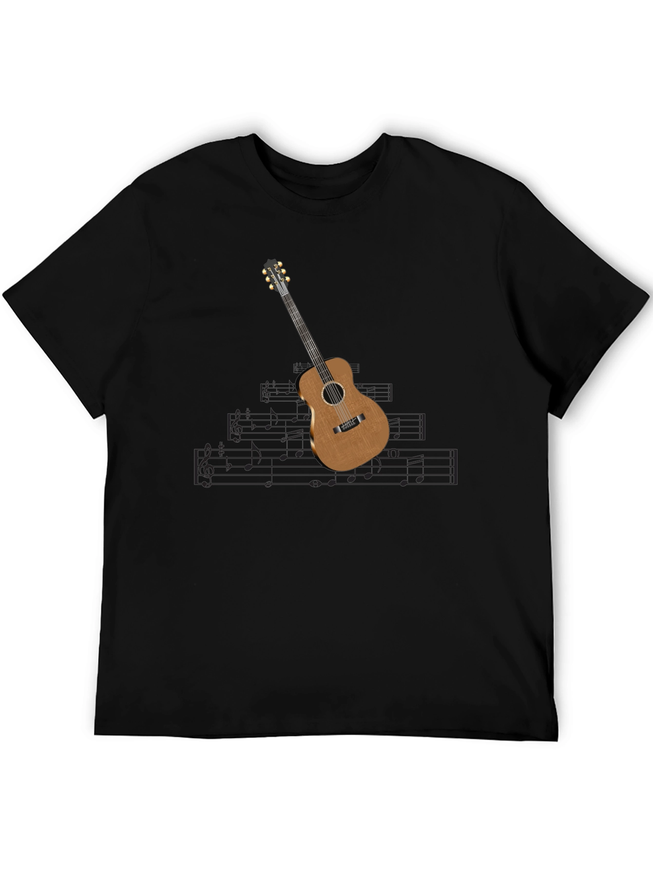 Guitar & Music Note Black T-Shirt