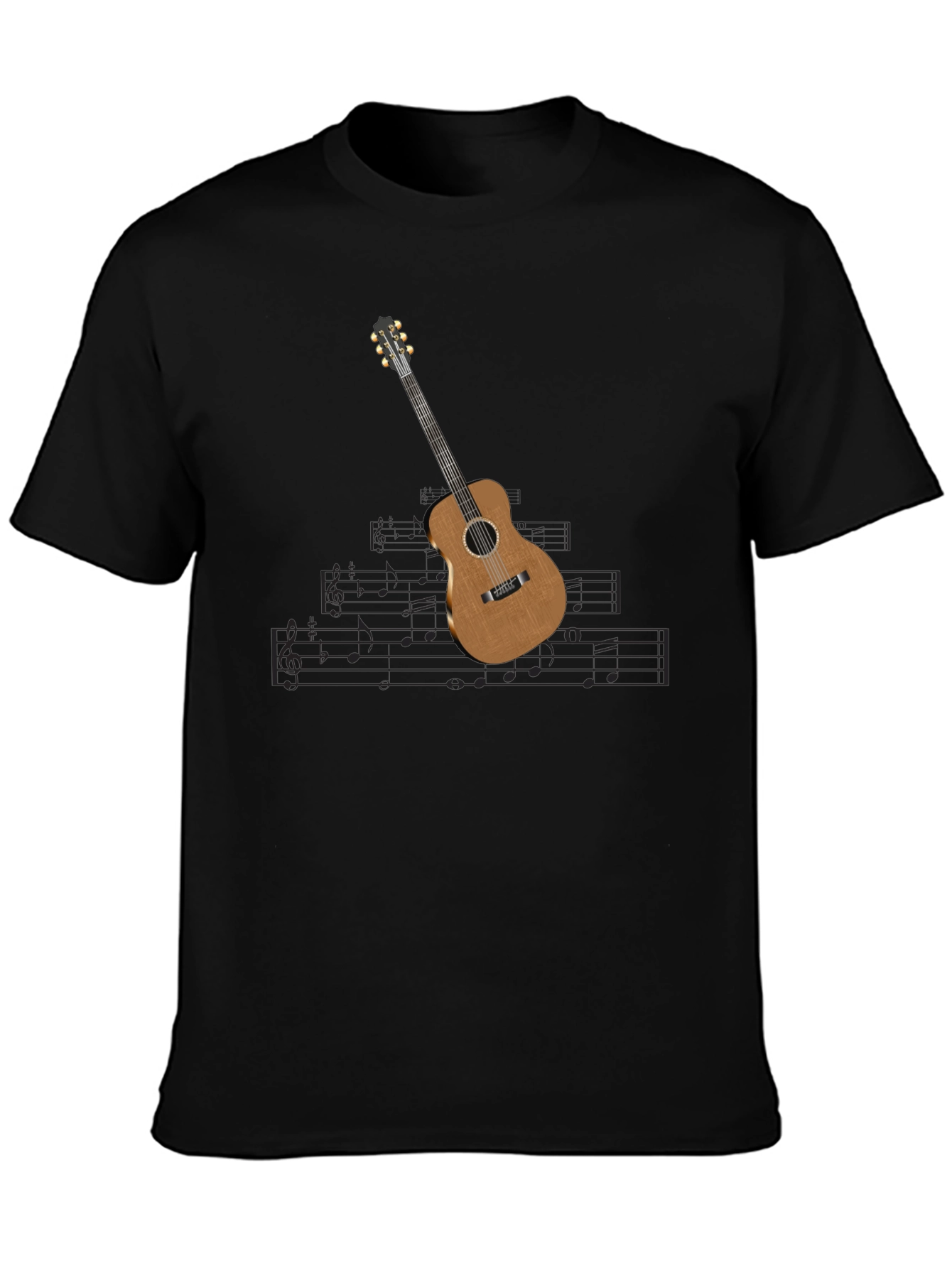 Guitar & Music Note Black T-Shirt