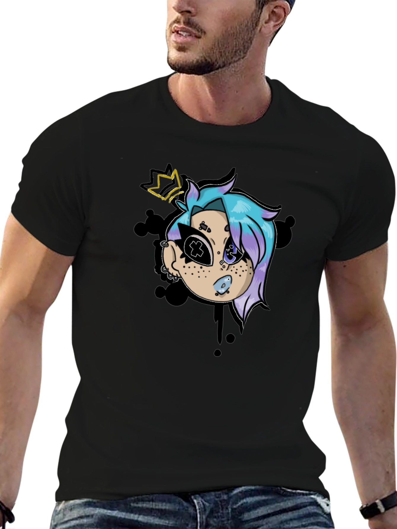 Cartoon Character Graphic Black T-Shirt