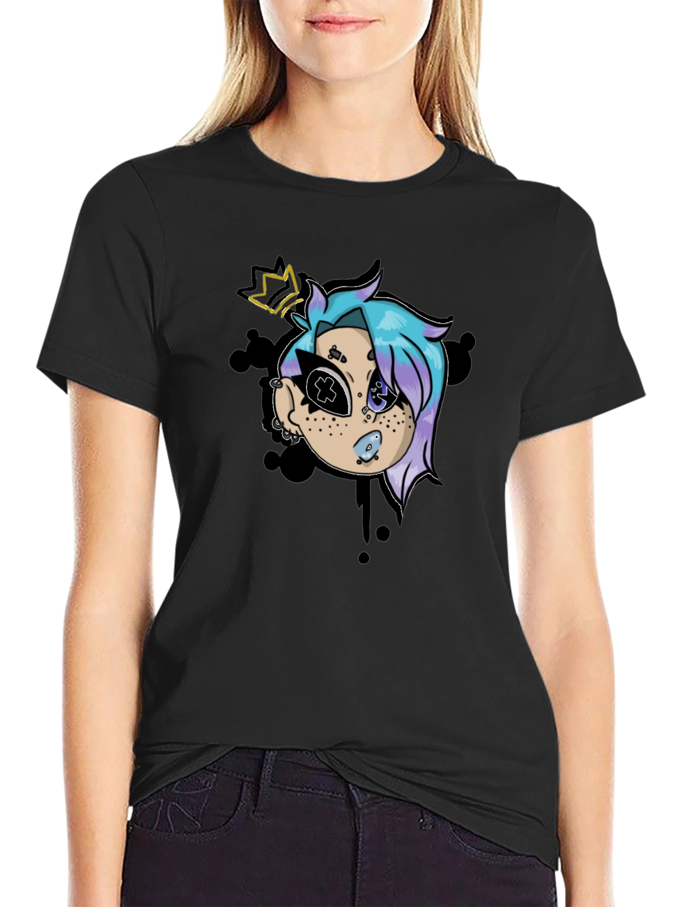 Cartoon Character Graphic Black T-Shirt