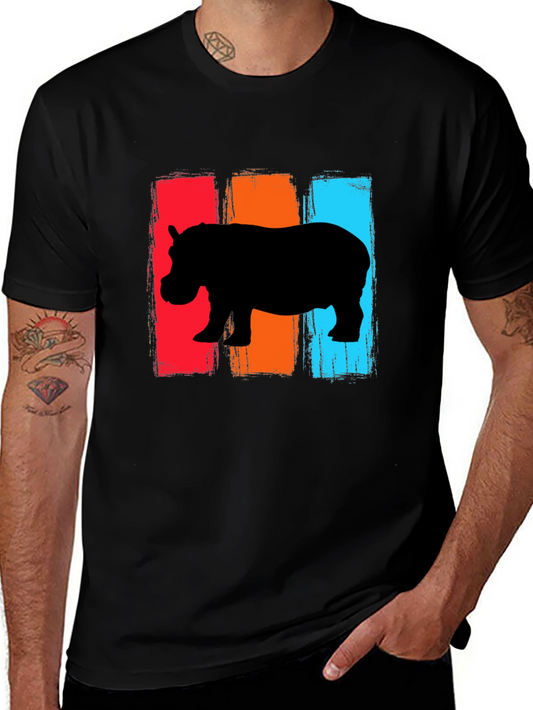 Retro Hippo T-Shirt - Colorful Animal Tee
