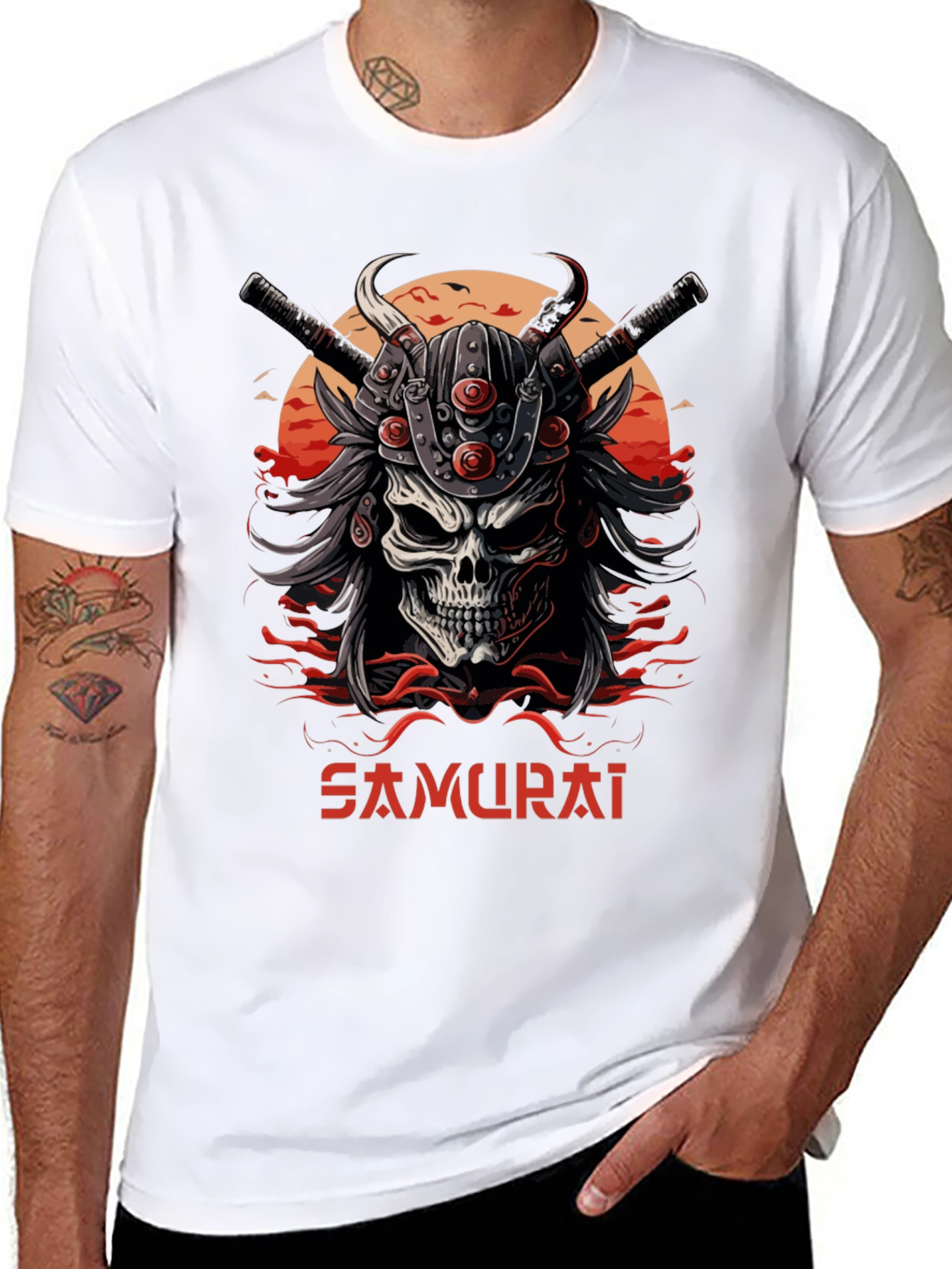 Samurai Skull Graphic Tee - Edgy Style