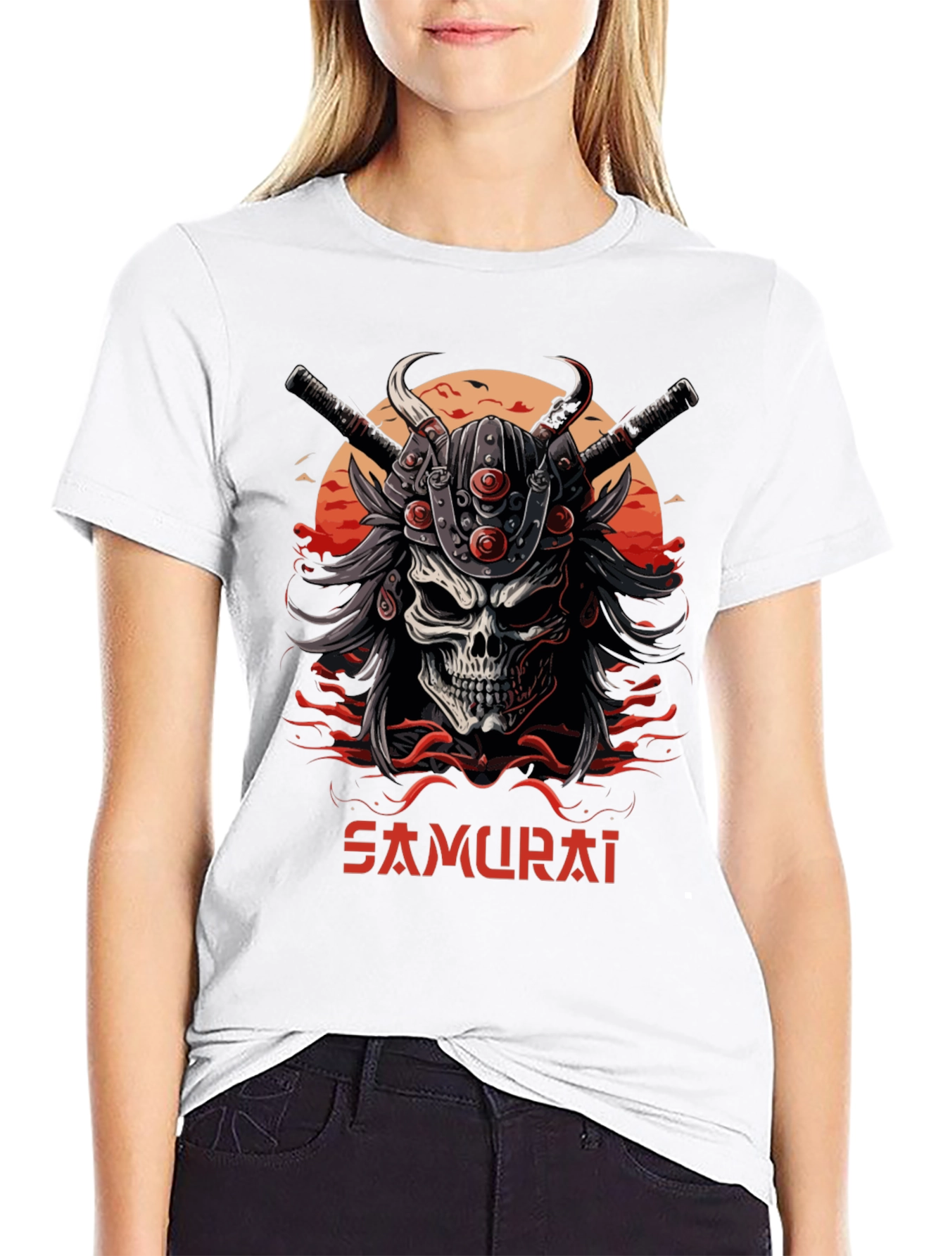 Samurai Skull Graphic Tee - Edgy Style