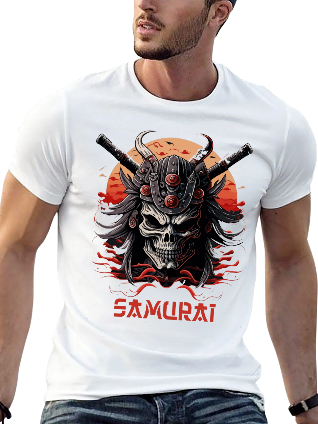 Samurai Skull Graphic Tee - Edgy Style