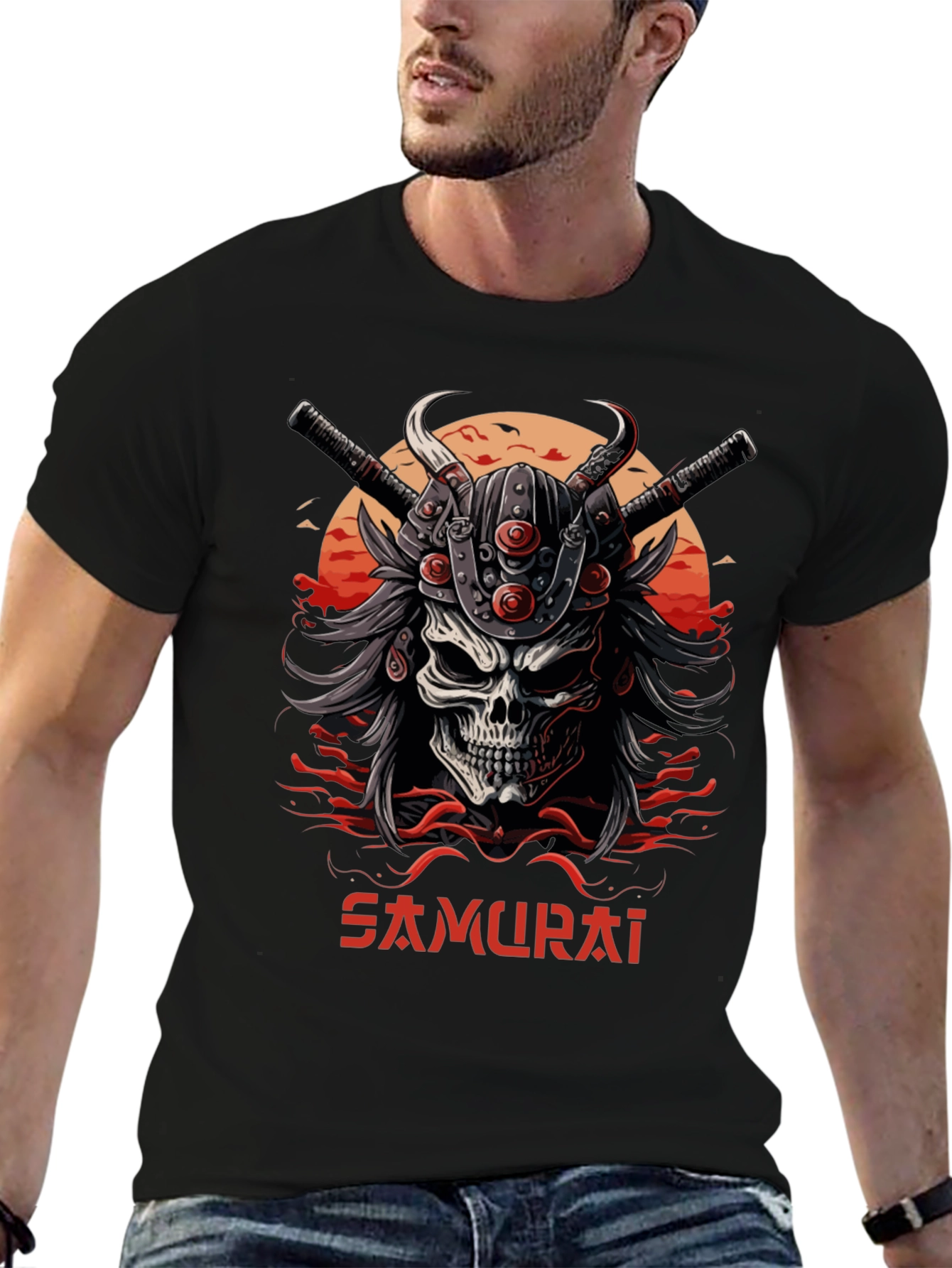Samurai Skull Graphic Tee - Edgy Style