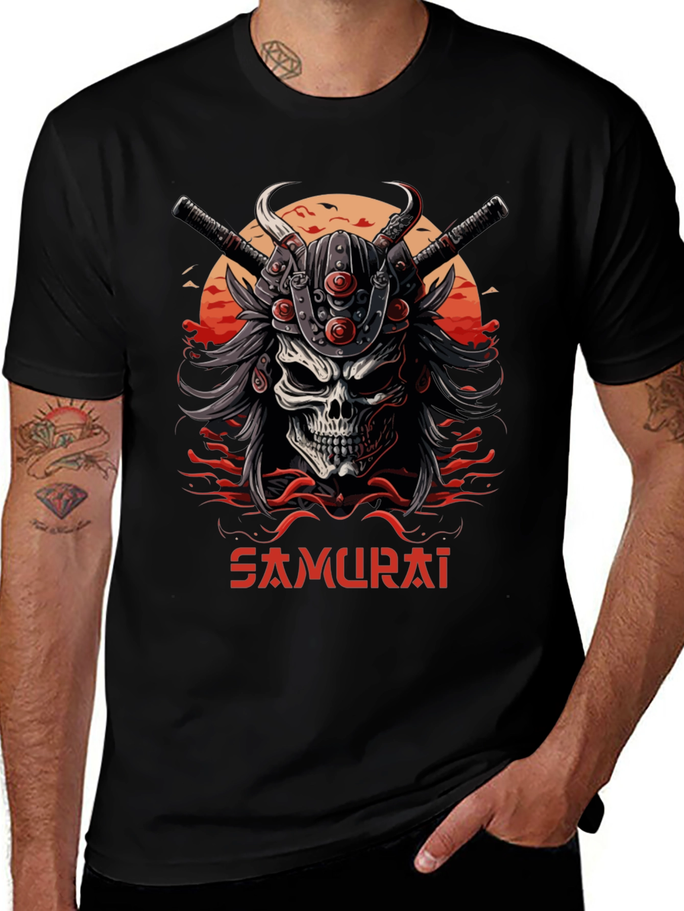 Samurai Skull Graphic Tee - Edgy Style