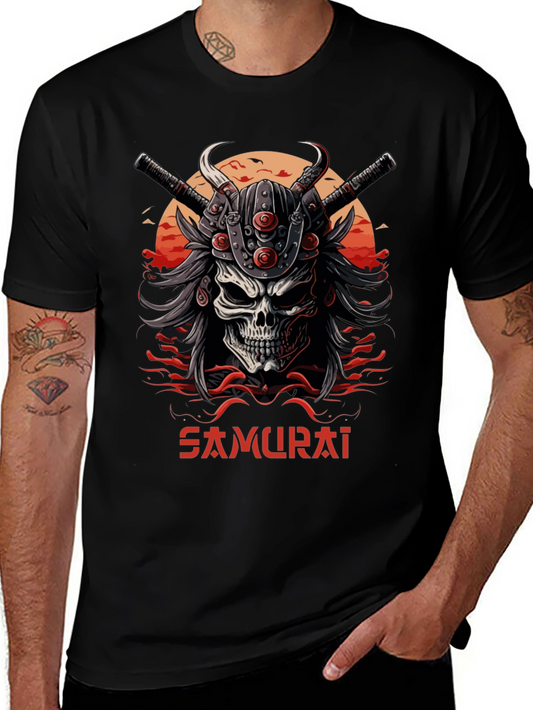 Samurai Skull Graphic Tee - Edgy Style