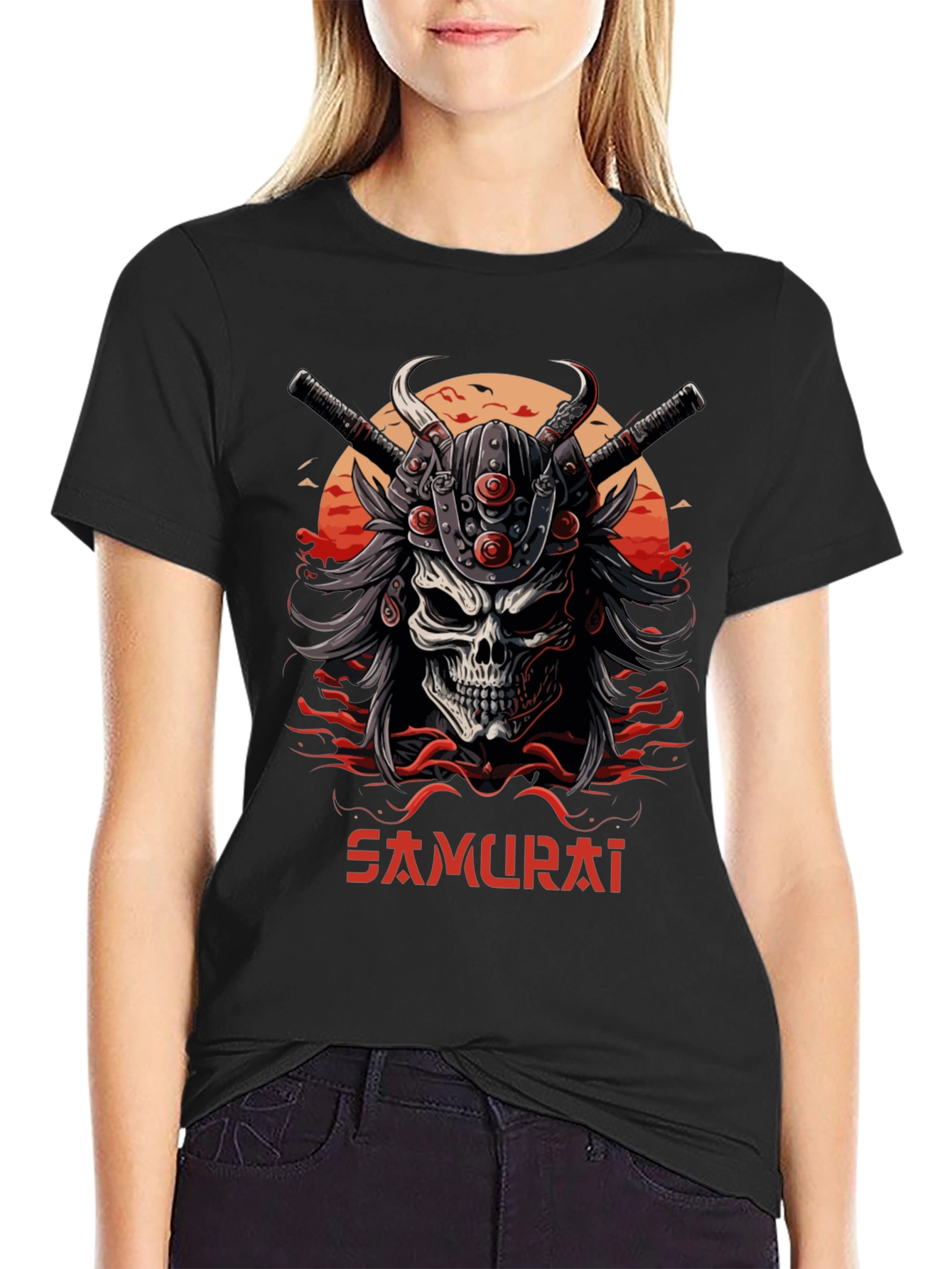 Samurai Skull Graphic Tee - Edgy Style