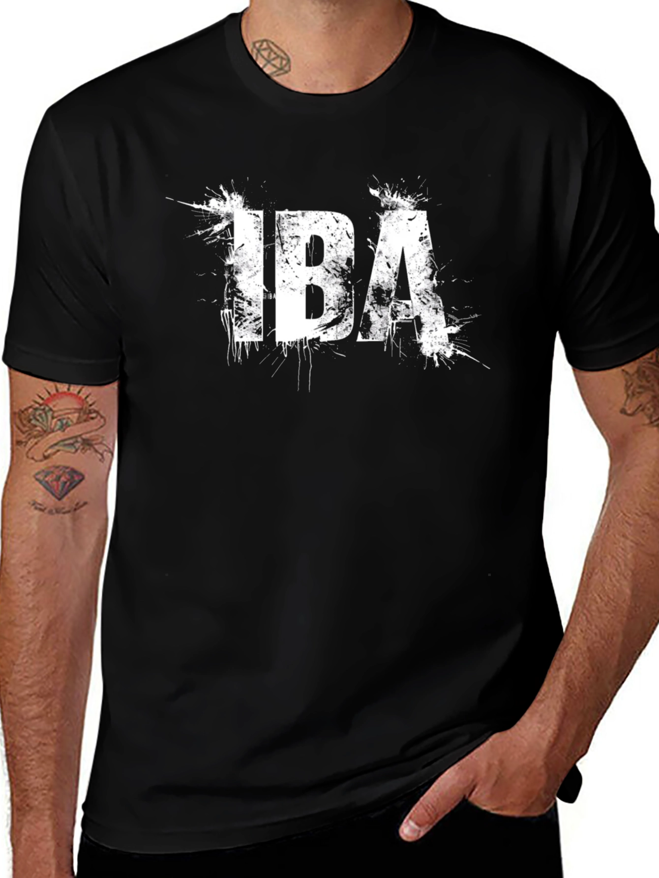 IBA Splatter Graphic Tee - Trendy Black T-Shirt