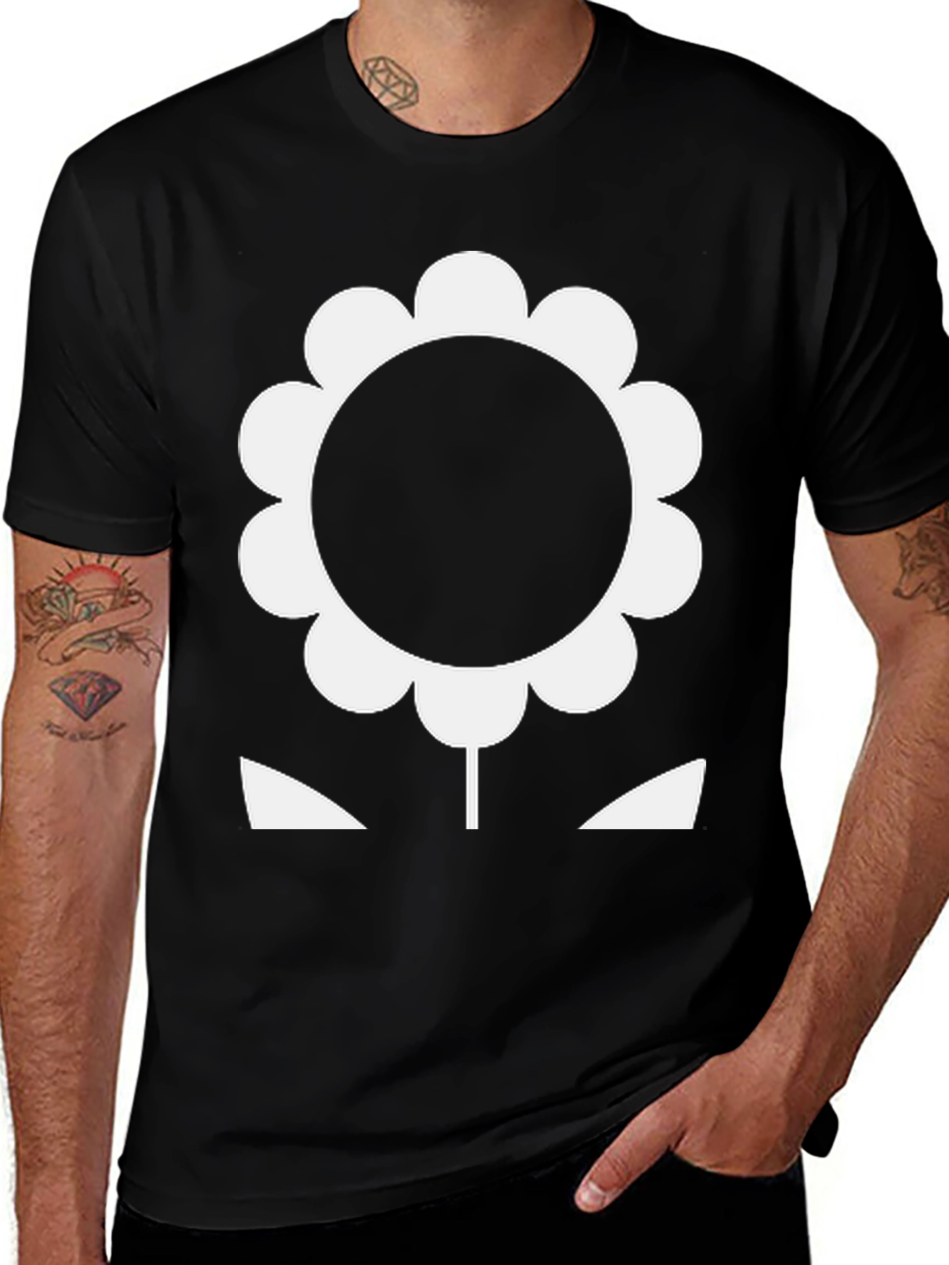 Bold Flower Graphic Tee - Black Cotton T-Shirt