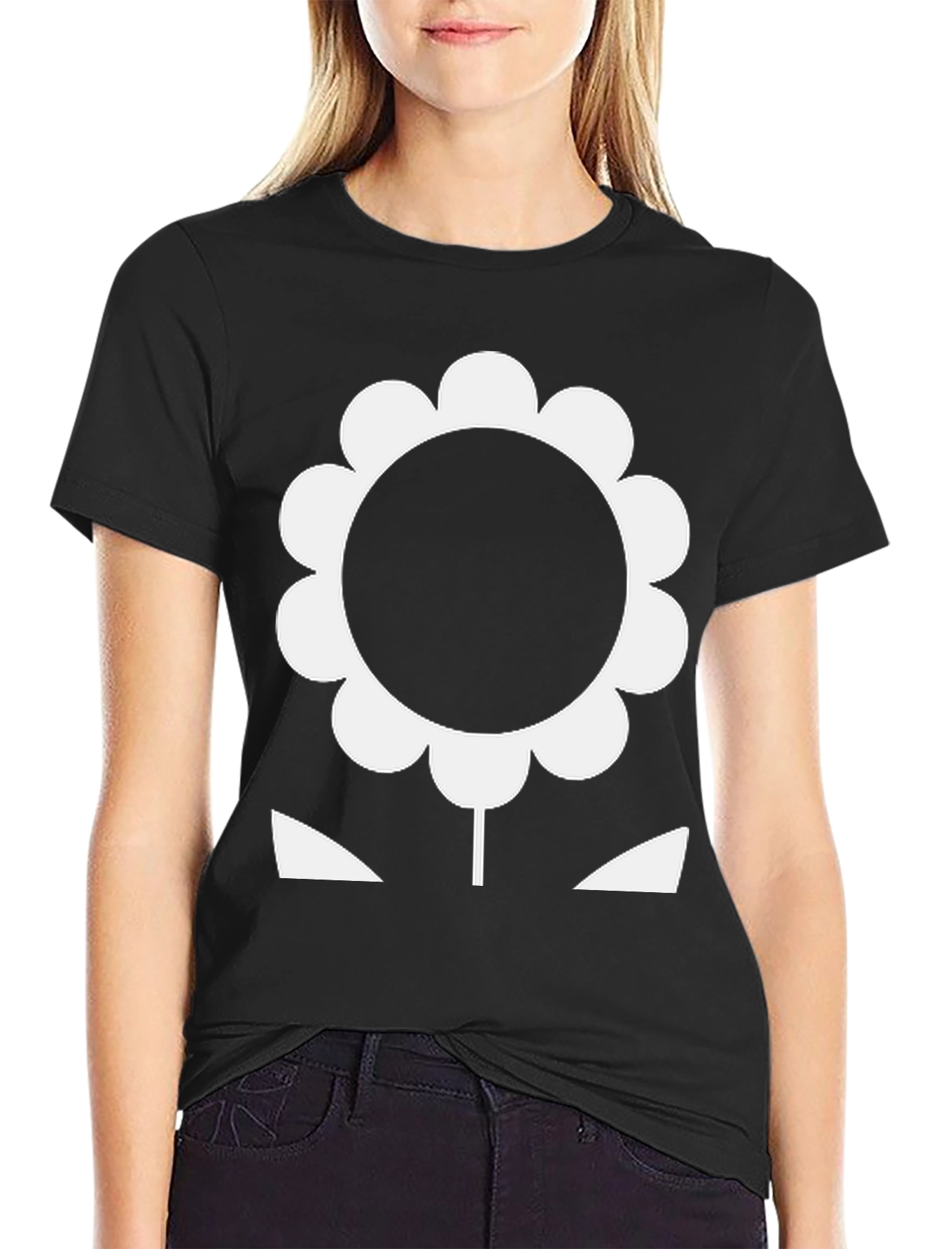 Bold Flower Graphic Tee - Black Cotton T-Shirt