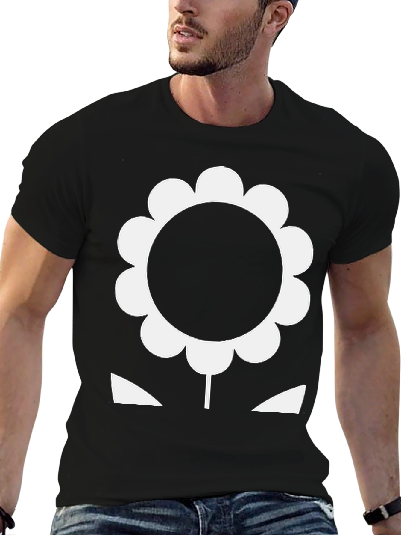 Bold Flower Graphic Tee - Black Cotton T-Shirt
