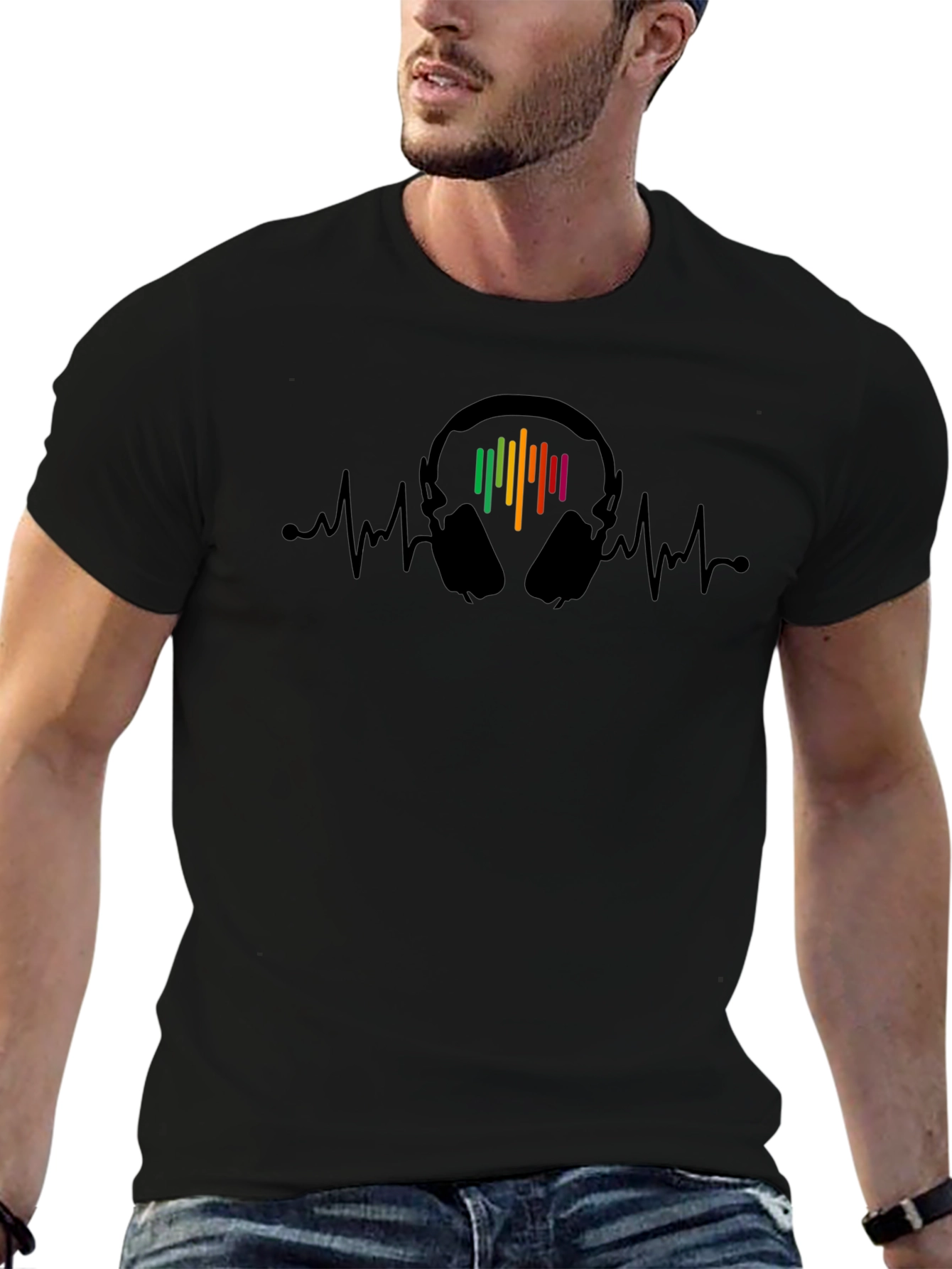 Headphone Heartbeat Black T-Shirt