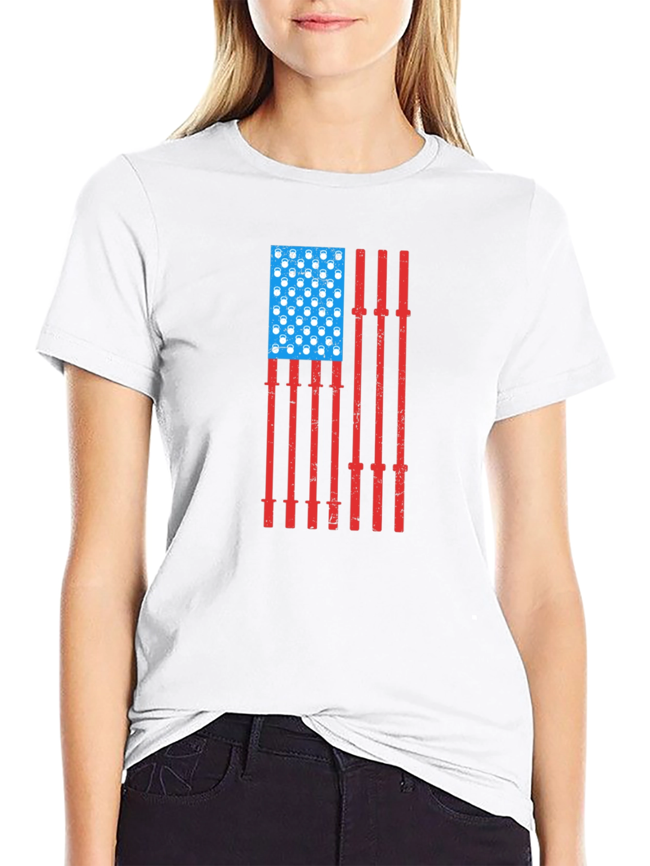 USA Flag Barbell Kettlebell Gym Shirt
