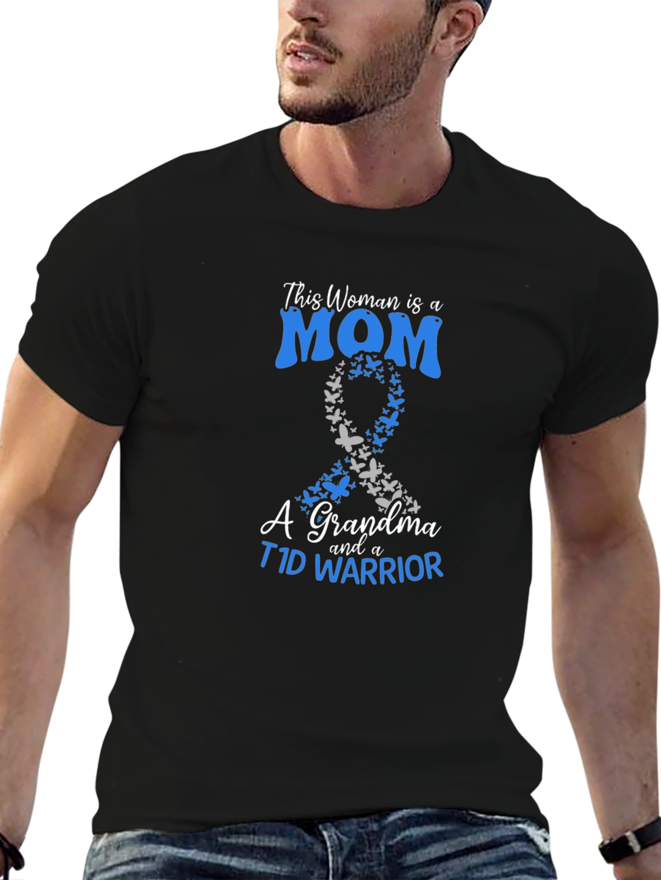 Mom Grandma T1D Warrior Ribbon Butterfly T-Shirt
