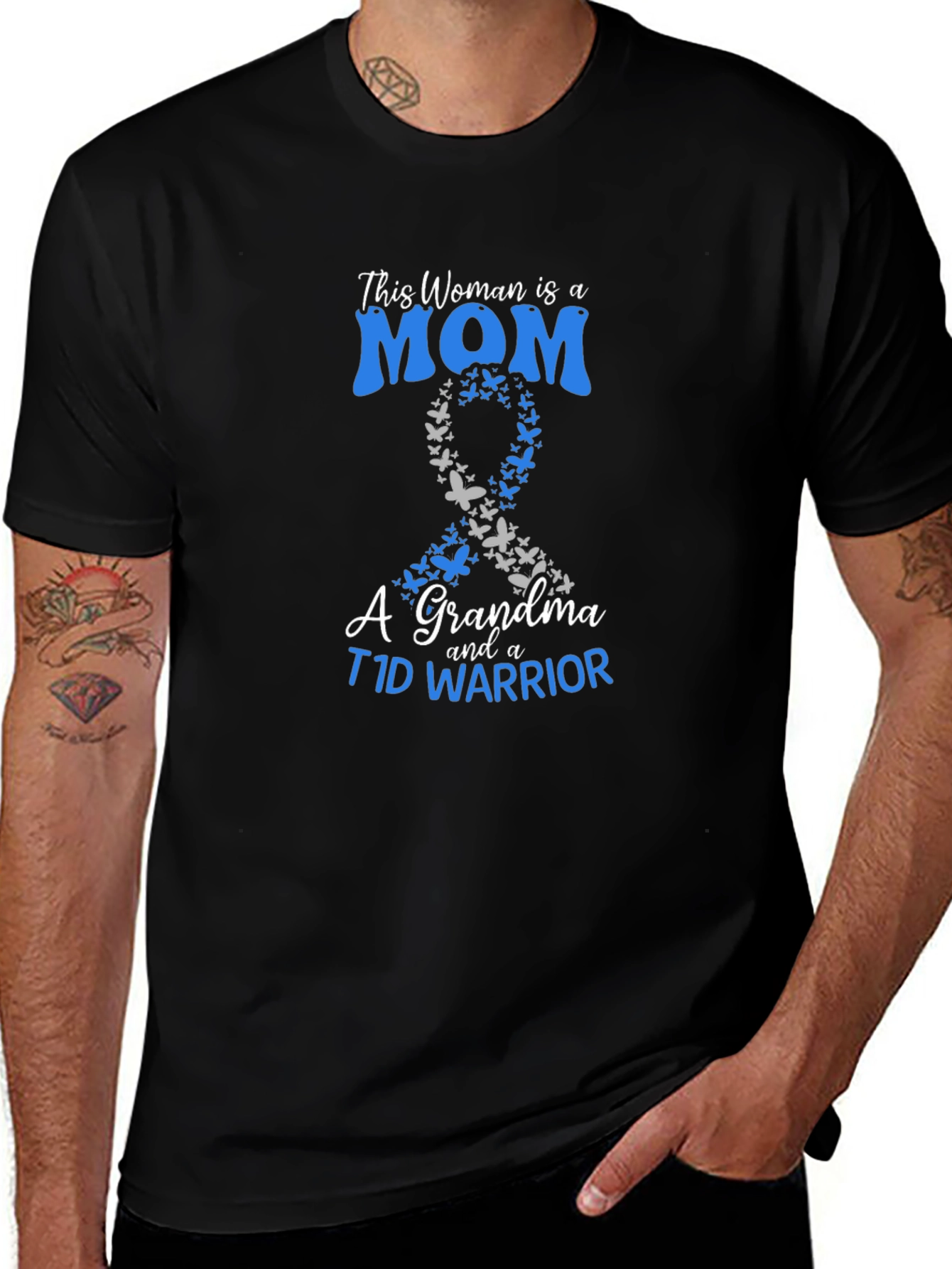 Mom Grandma T1D Warrior Ribbon Butterfly T-Shirt