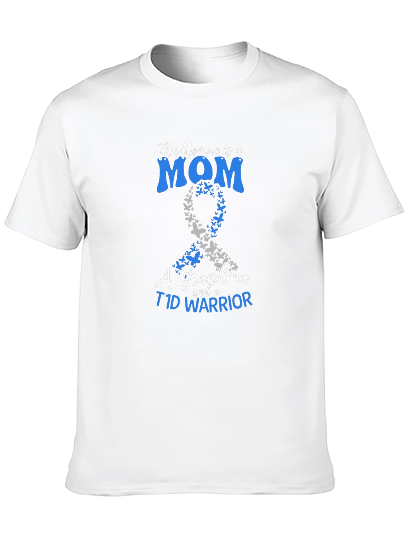 Mom Grandma T1D Warrior Ribbon Butterfly T-Shirt