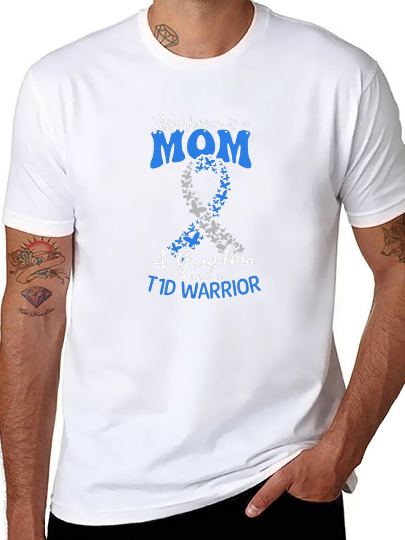 Mom Grandma T1D Warrior Ribbon Butterfly T-Shirt