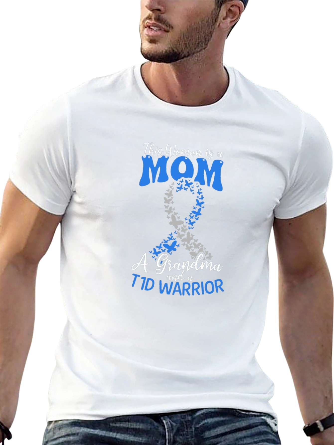 Mom Grandma T1D Warrior Ribbon Butterfly T-Shirt