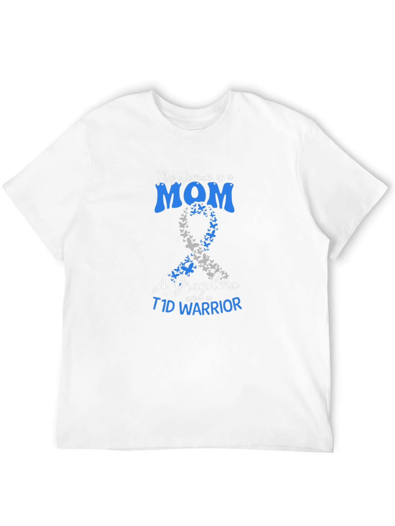 Mom Grandma T1D Warrior Ribbon Butterfly T-Shirt