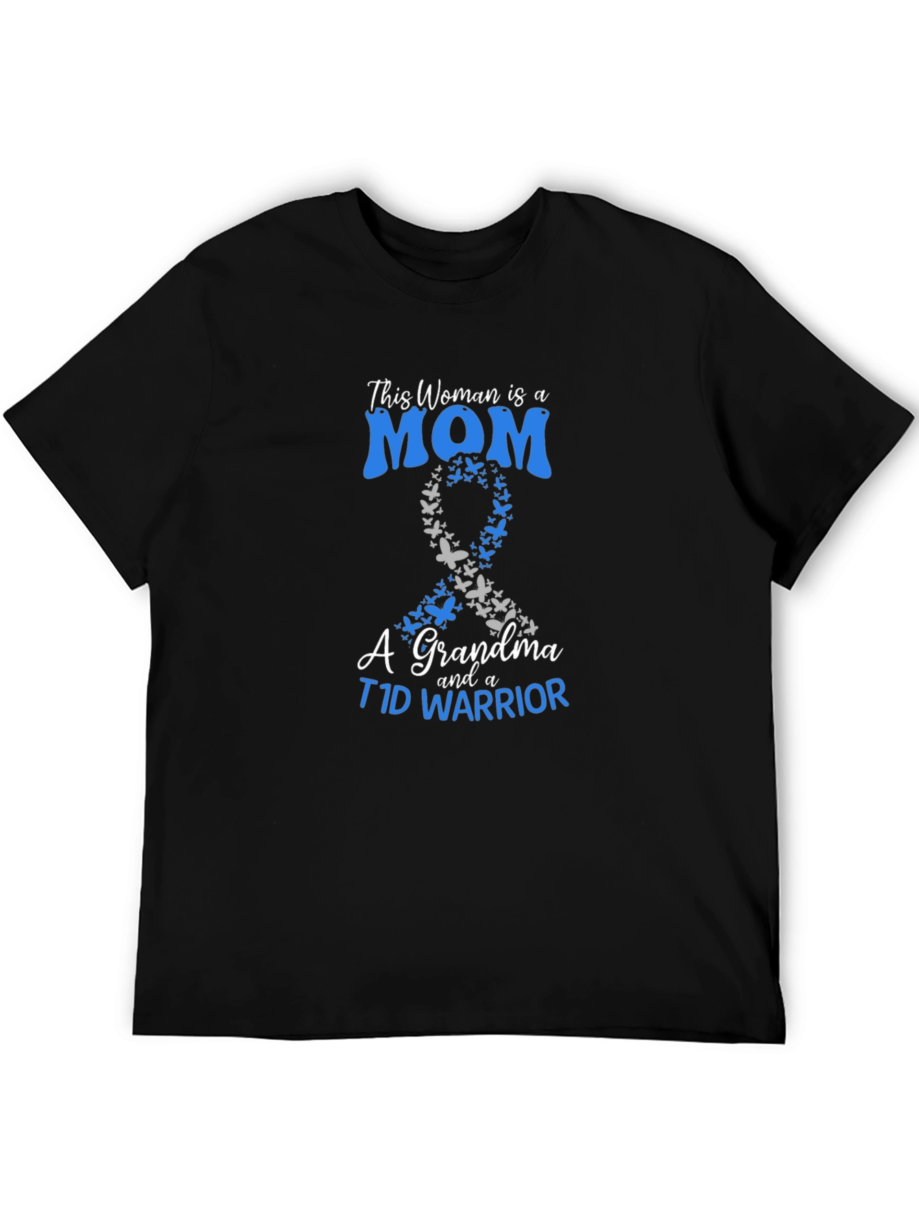 Mom Grandma T1D Warrior Ribbon Butterfly T-Shirt