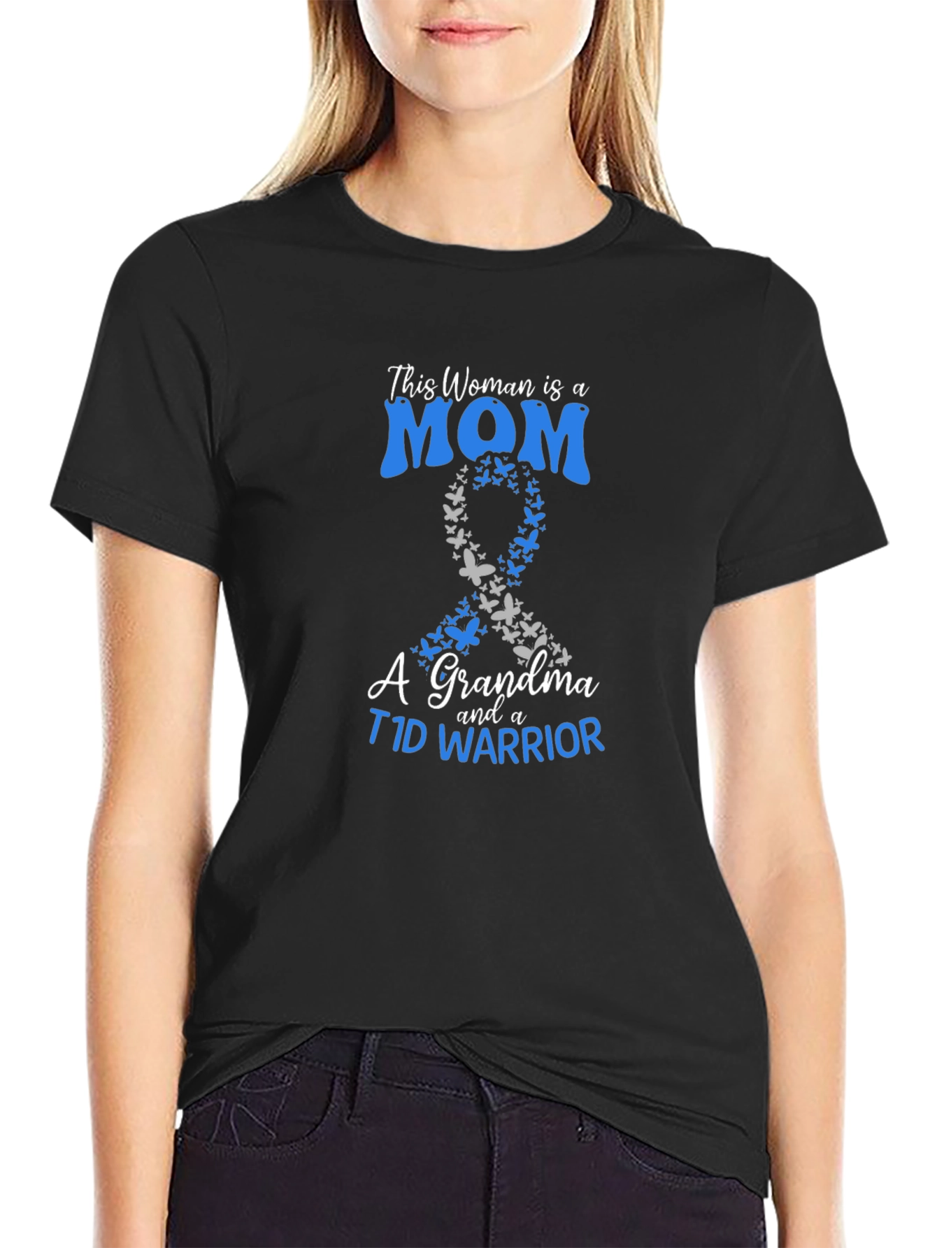 Mom Grandma T1D Warrior Ribbon Butterfly T-Shirt
