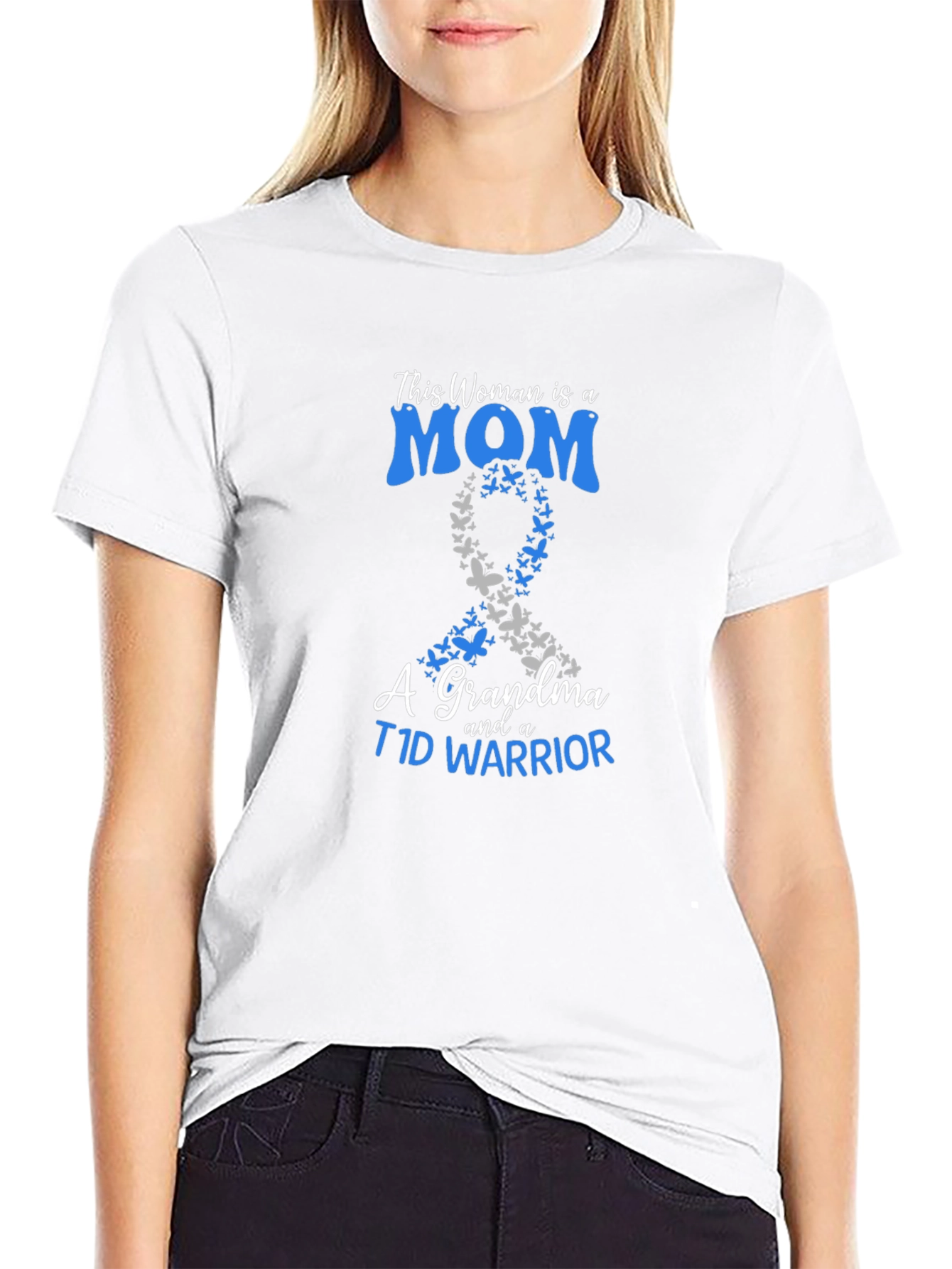 Mom Grandma T1D Warrior Ribbon Butterfly T-Shirt